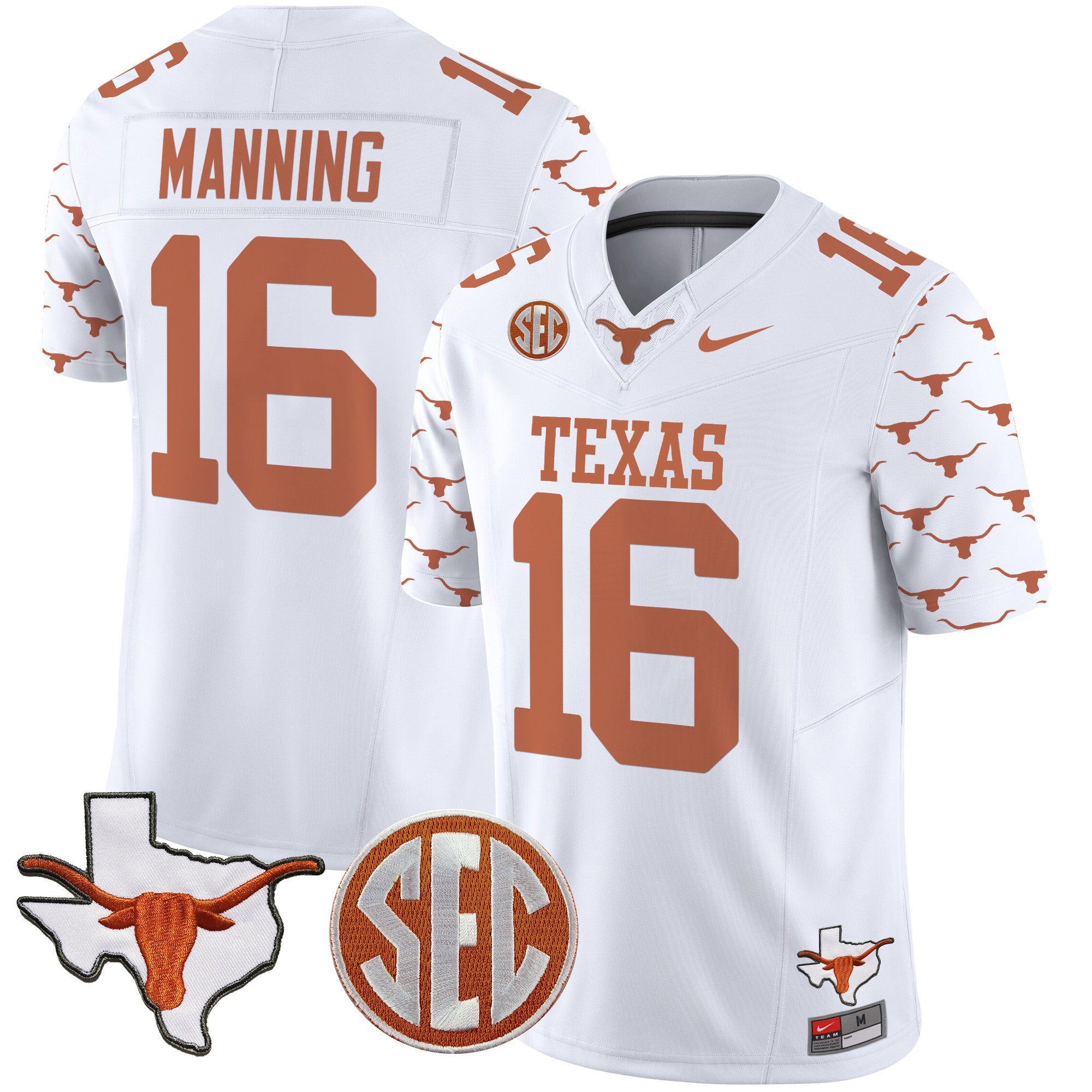 Men's Texas Longhorns State Map & Sec Patch Vapor Limited Jersey V5 - All Stitched
