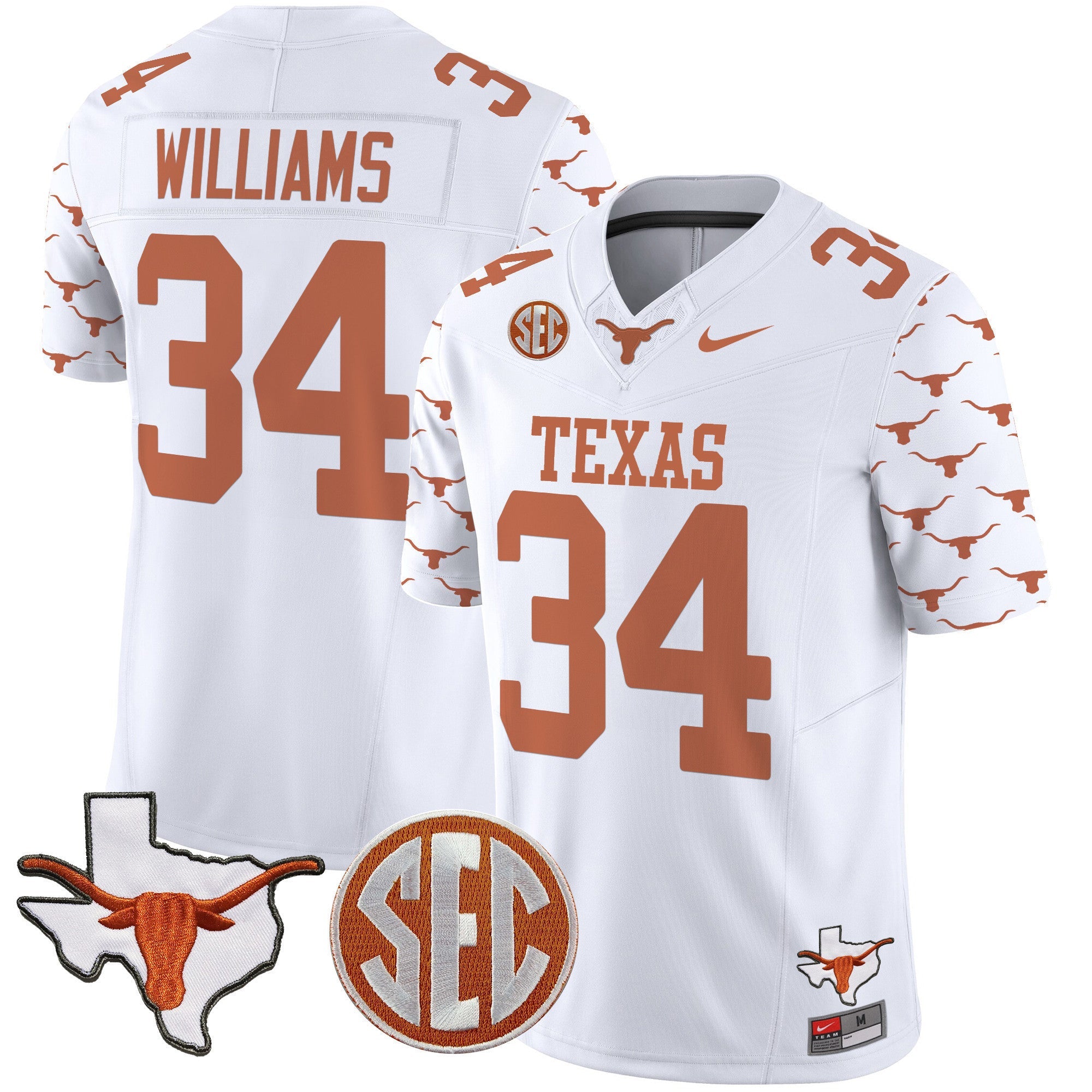 Men's Texas Longhorns State Map & Sec Patch Vapor Limited Jersey V5 - All Stitched