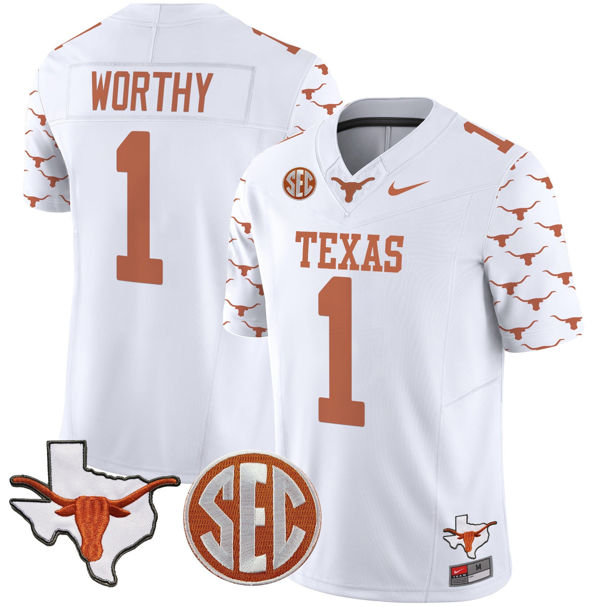 Men's Texas Longhorns State Map & Sec Patch Vapor Limited Jersey V5 - All Stitched