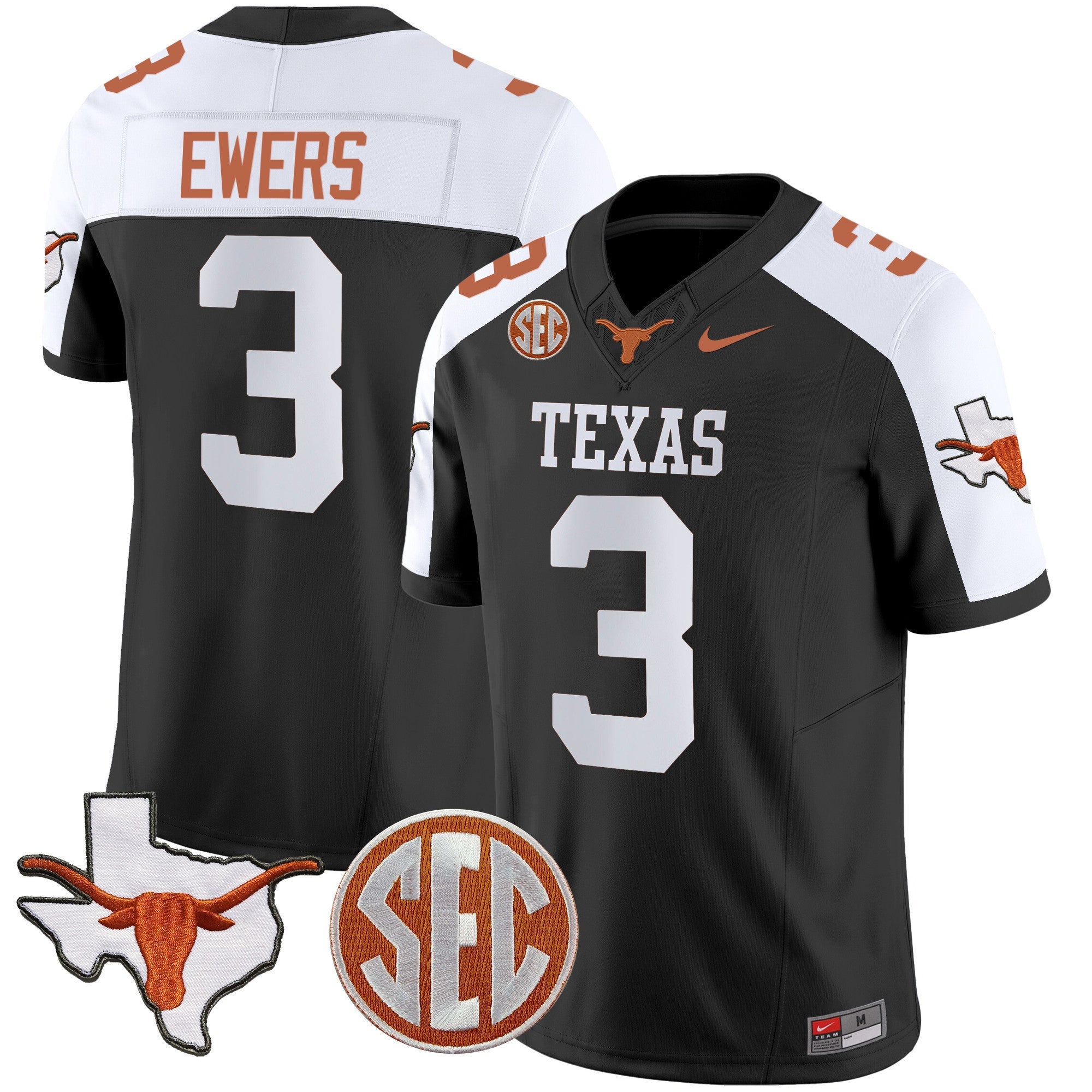 Men's Texas Longhorns State Map & Sec Patch Vapor Limited Jersey V5 - All Stitched