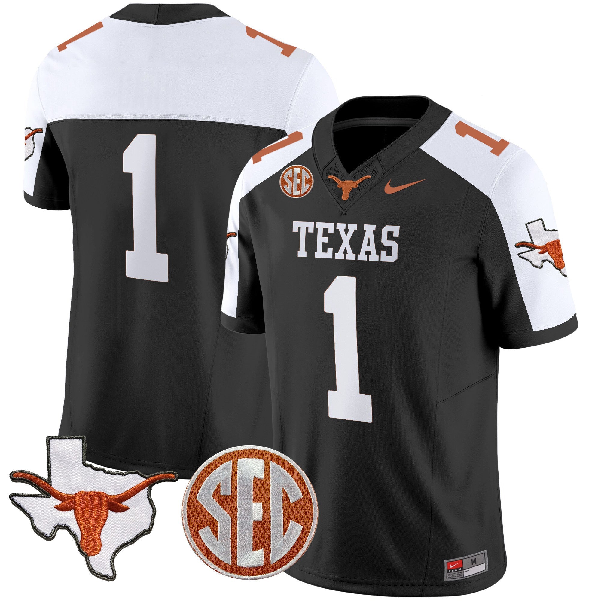 Men's Texas Longhorns State Map & Sec Patch Vapor Limited Jersey V5 - All Stitched