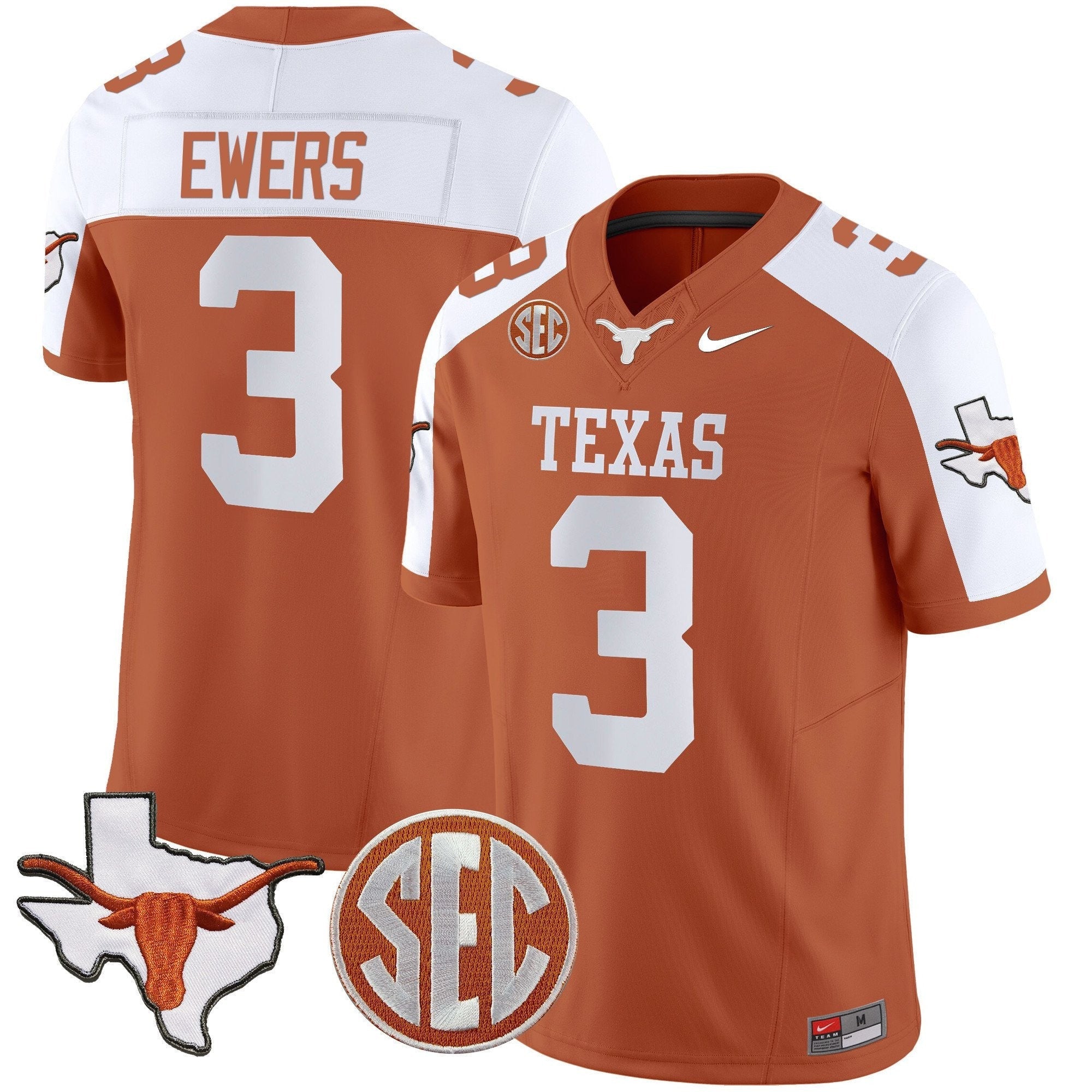 Men's Texas Longhorns State Map & Sec Patch Vapor Limited Jersey V5 - All Stitched