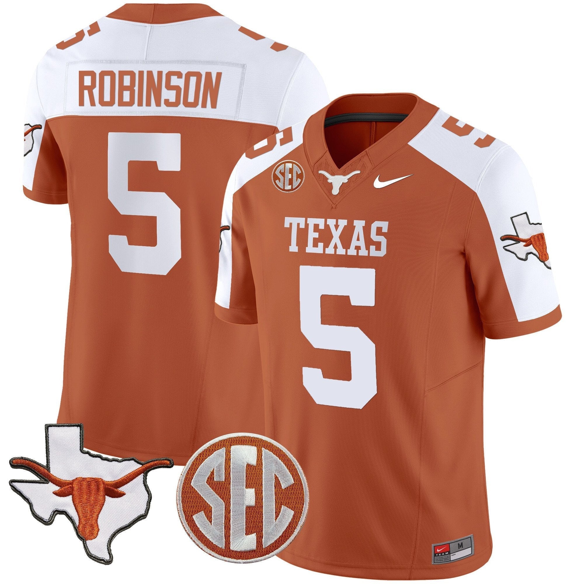 Men's Texas Longhorns State Map & Sec Patch Vapor Limited Jersey V5 - All Stitched