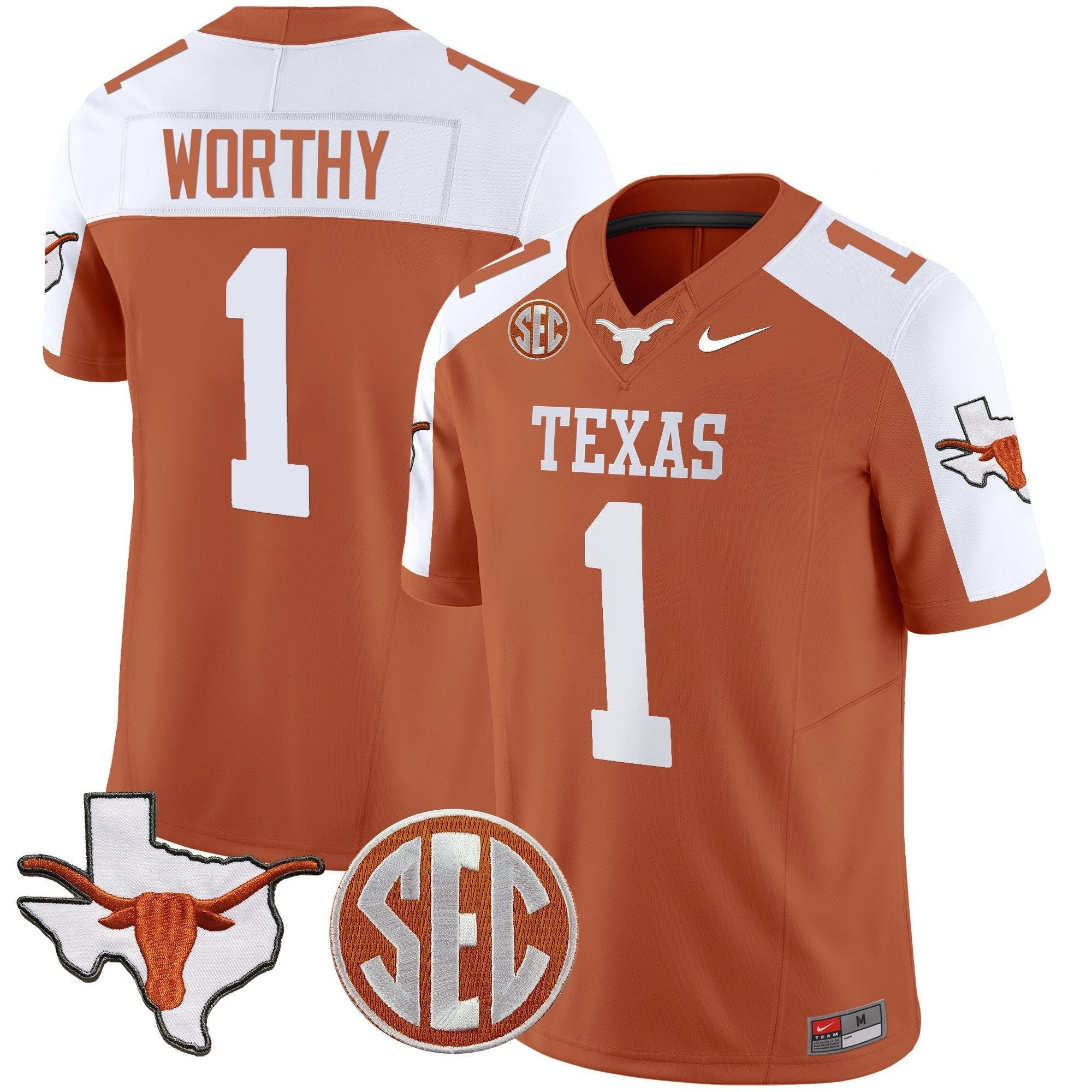 Men's Texas Longhorns State Map & Sec Patch Vapor Limited Jersey V5 - All Stitched