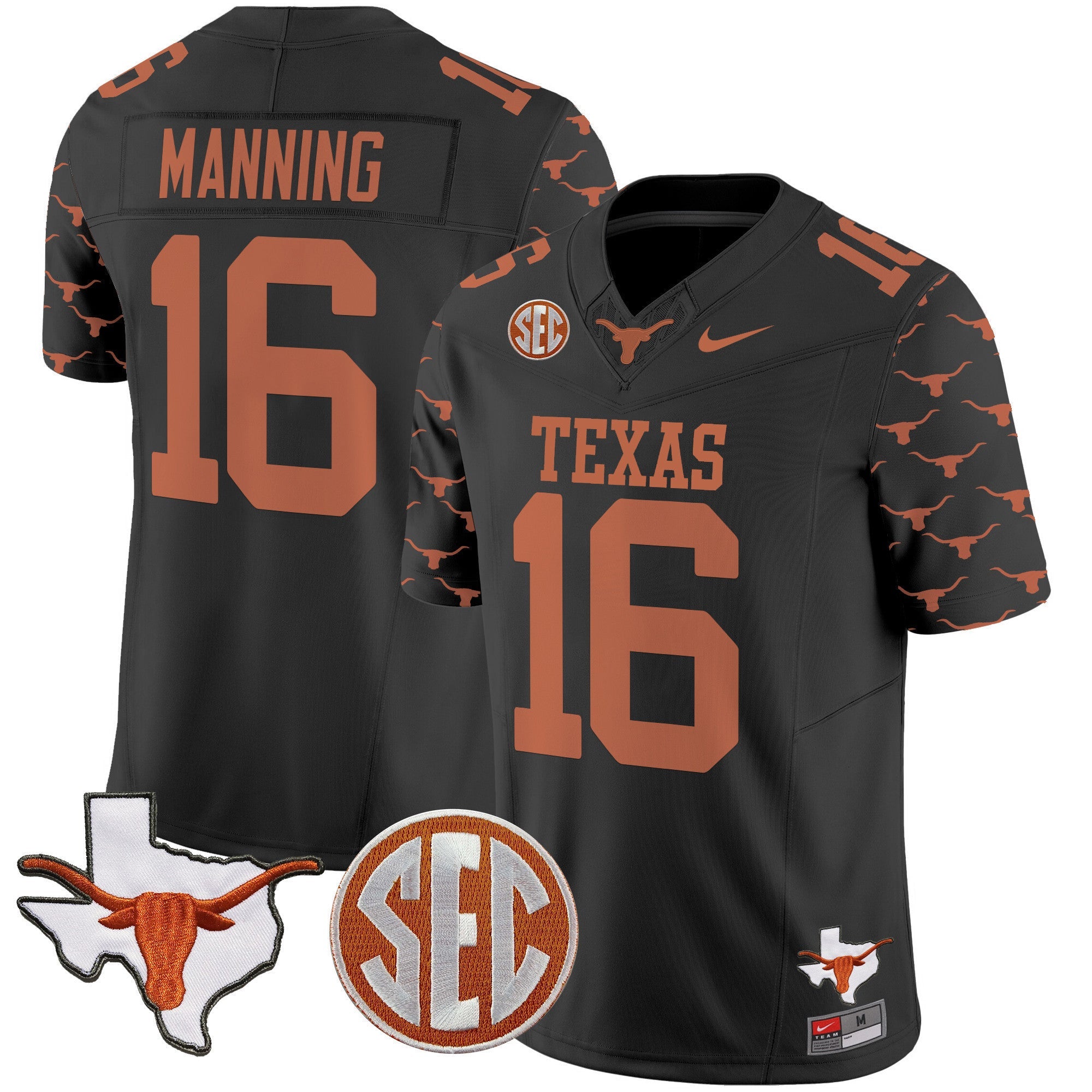 Men's Texas Longhorns State Map & Sec Patch Vapor Limited Jersey V5 - All Stitched