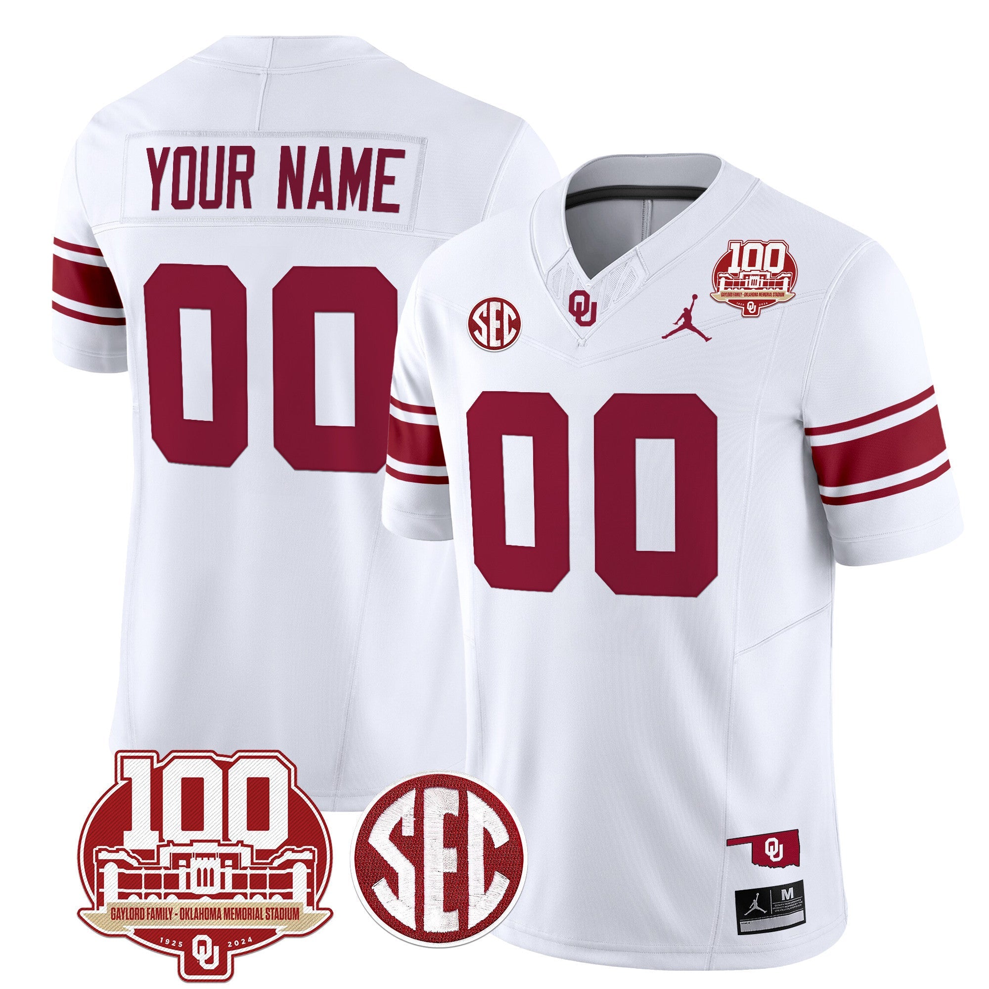 Custom Name/Gender Oklahoma Sooners 100th Anniversary Patch Vapor Limited Jersey - All Stitched
