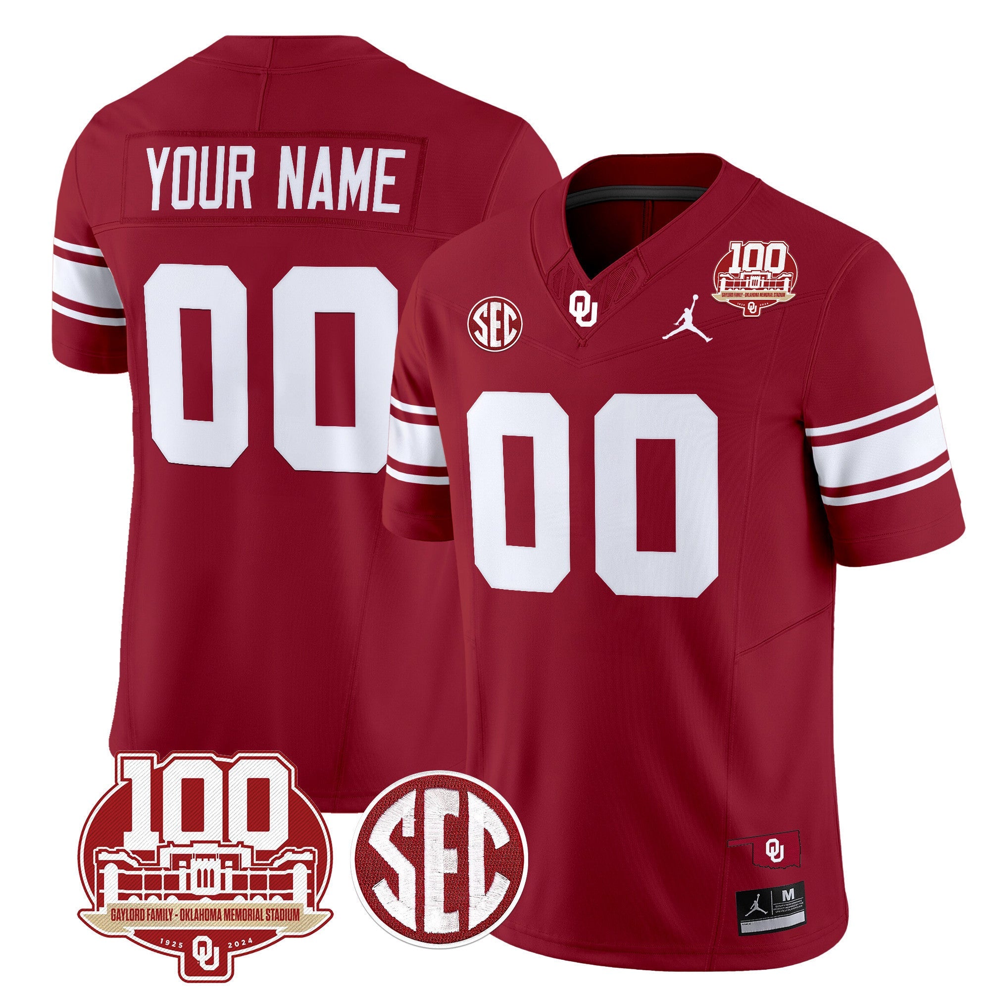 Custom Name/Gender Oklahoma Sooners 100th Anniversary Patch Vapor Limited Jersey - All Stitched