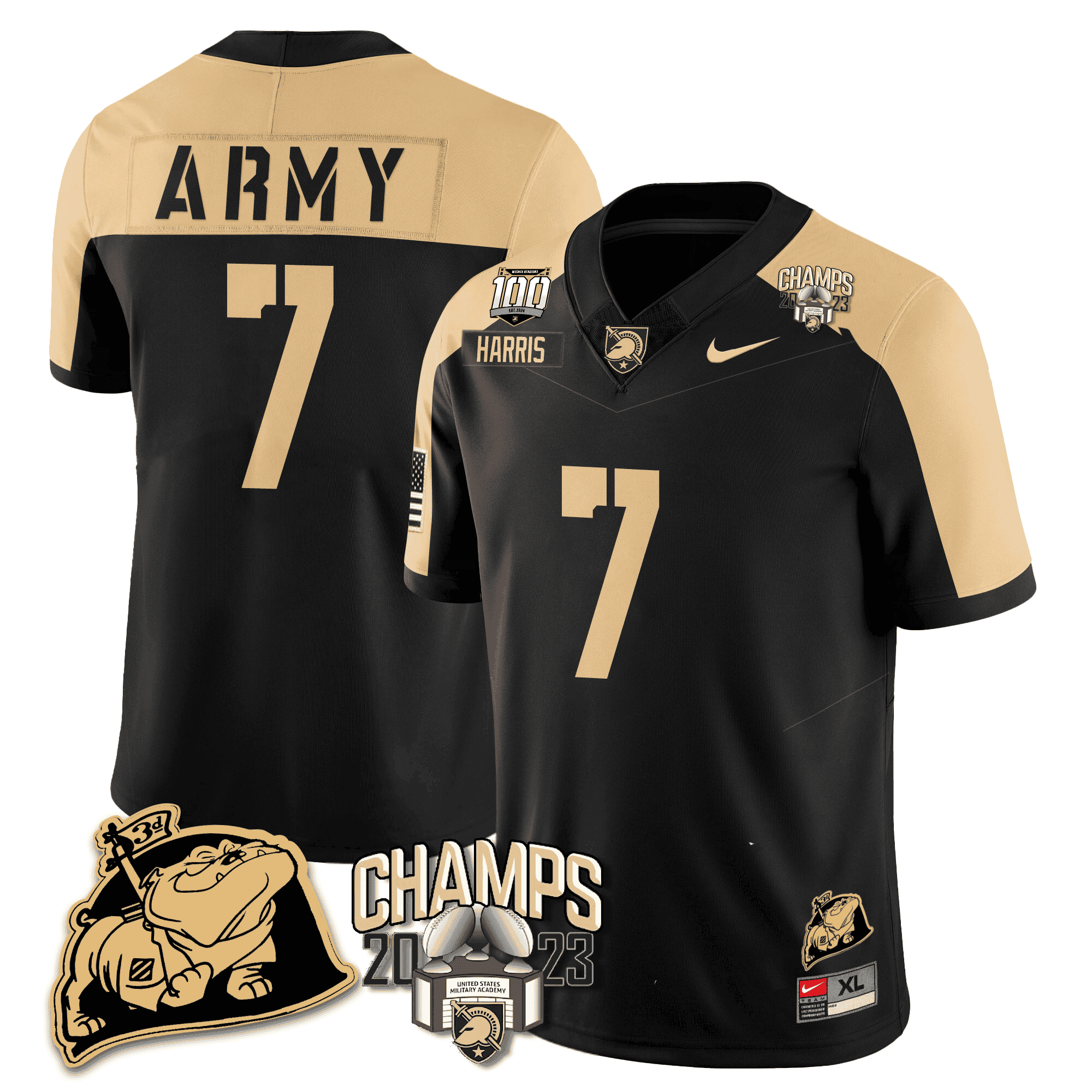 Men's Army Black Knights 2023 CIC Trophy Champion Patch Jersey - All Stitched