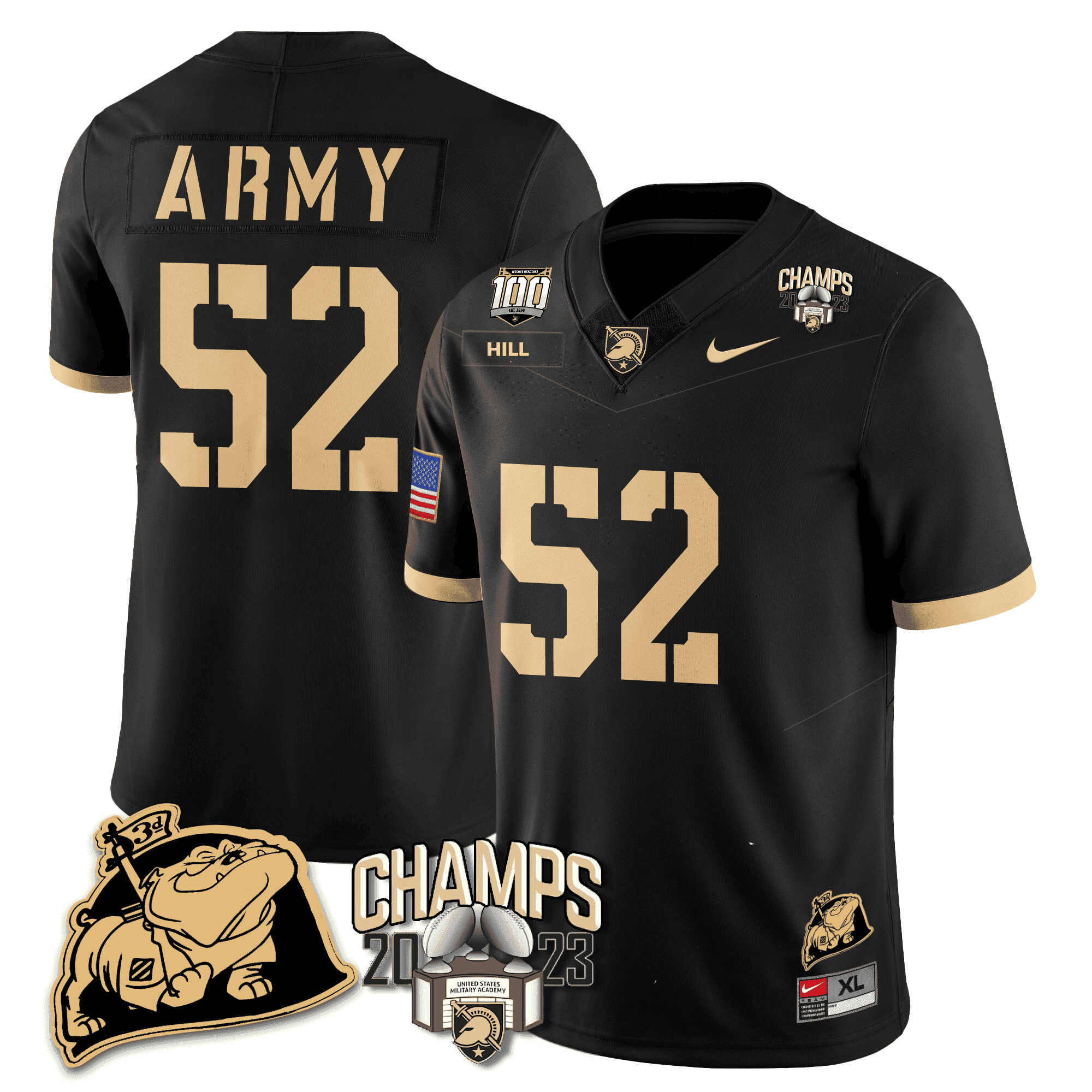 Men's Army Black Knights 2023 CIC Trophy Champion Patch Jersey - All Stitched