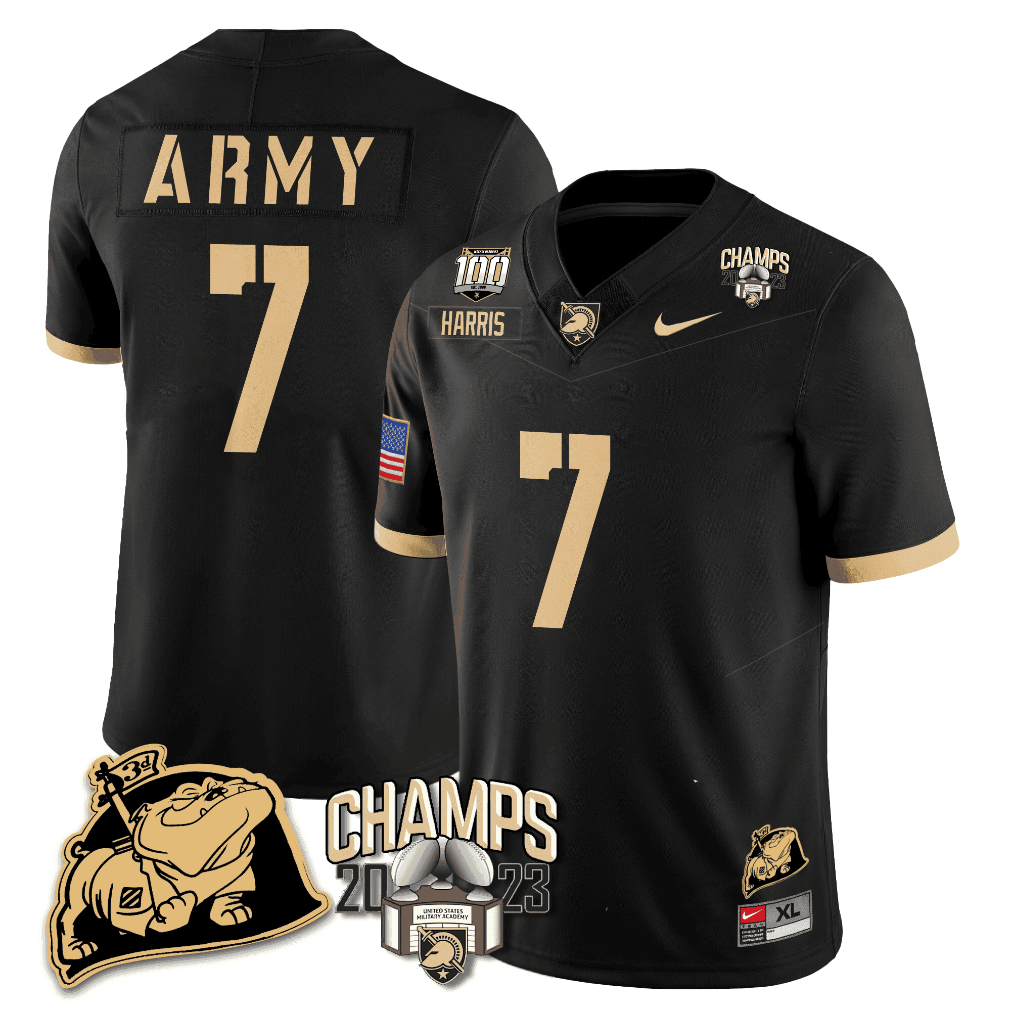 Men's Army Black Knights 2023 CIC Trophy Champion Patch Jersey - All Stitched
