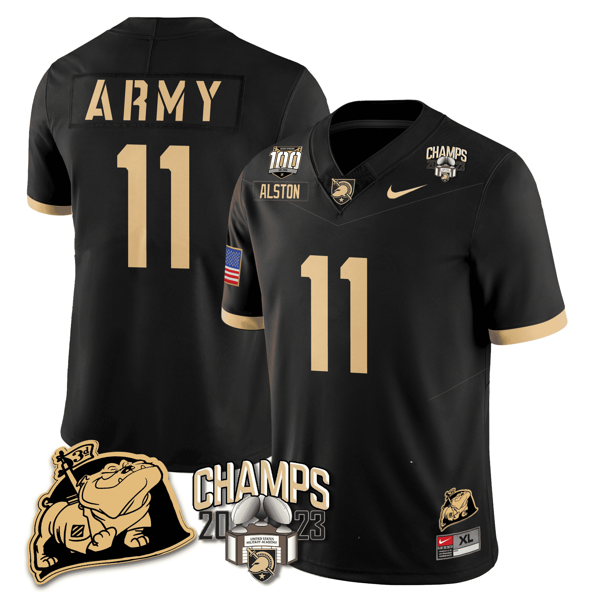 Men's Army Black Knights 2023 CIC Trophy Champion Patch Jersey - All Stitched