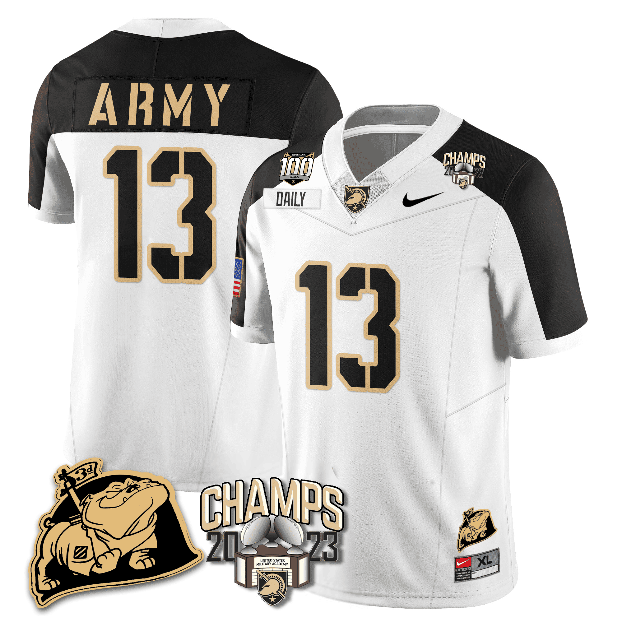 Men's Army Black Knights 2023 CIC Trophy Champion Patch Jersey - All Stitched