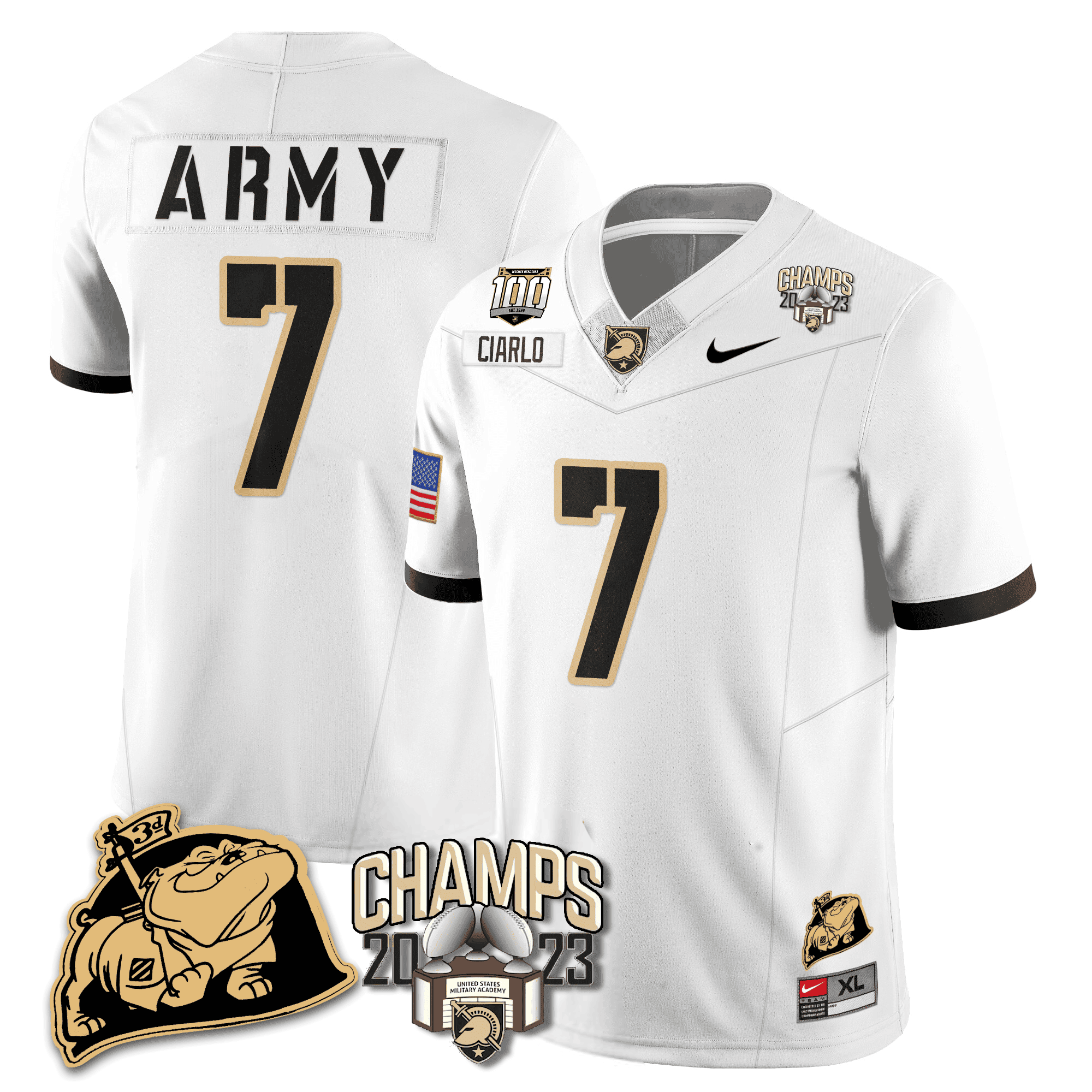 Men's Army Black Knights 2023 CIC Trophy Champion Patch Jersey - All Stitched