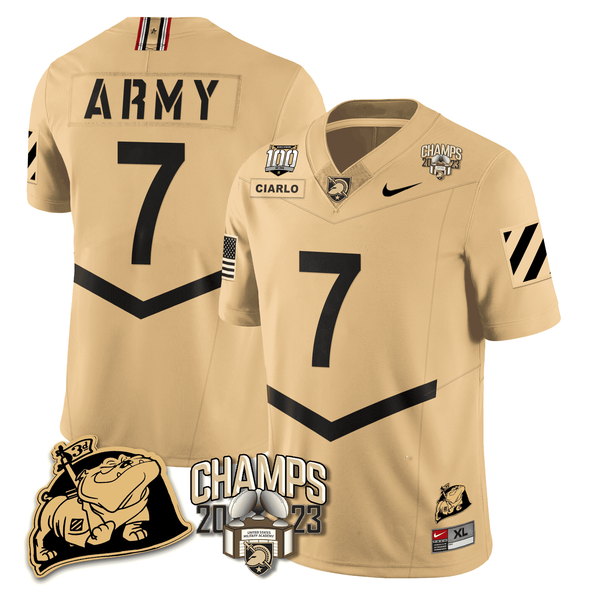 Men's Army Black Knights 2023 CIC Trophy Champion Patch Jersey - All Stitched