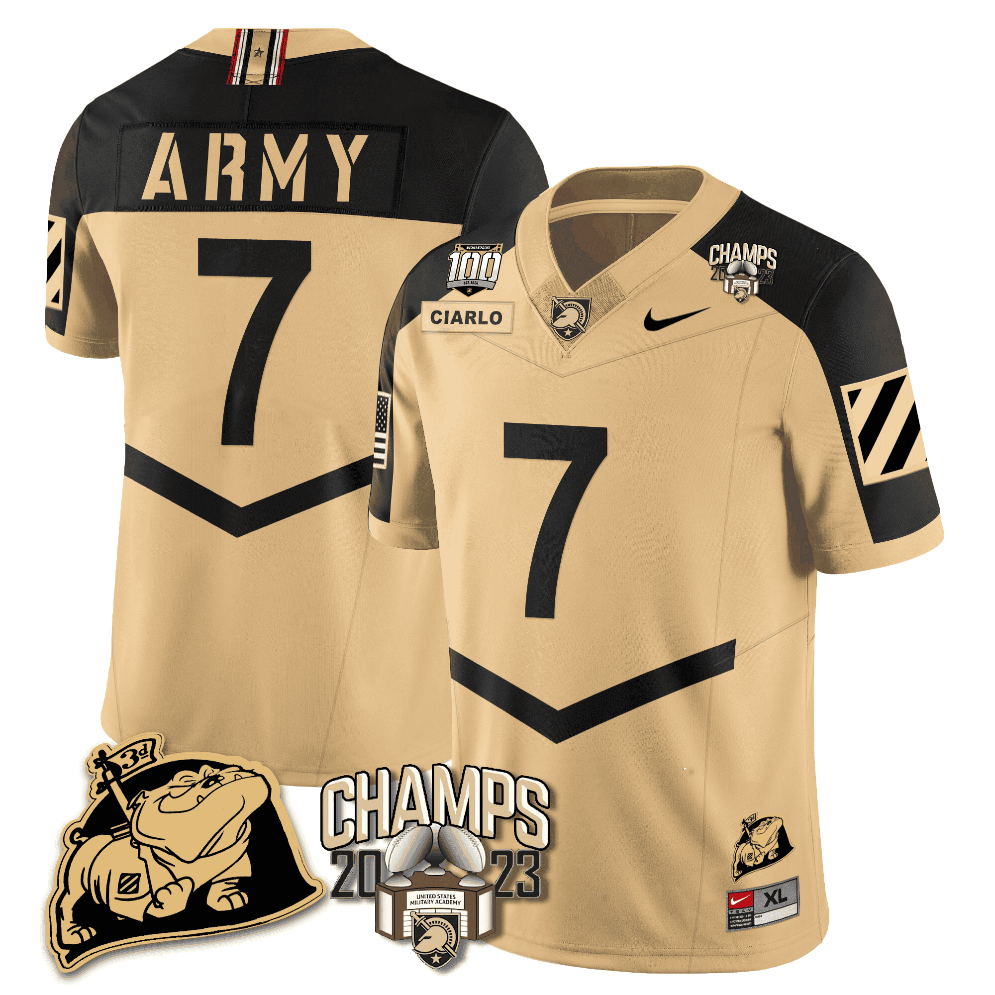 Men's Army Black Knights 2023 CIC Trophy Champion Patch Jersey - All Stitched