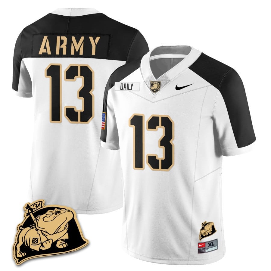 Men? Army Black Knights Rocky The Bulldog Patch Jersey - All Stitched