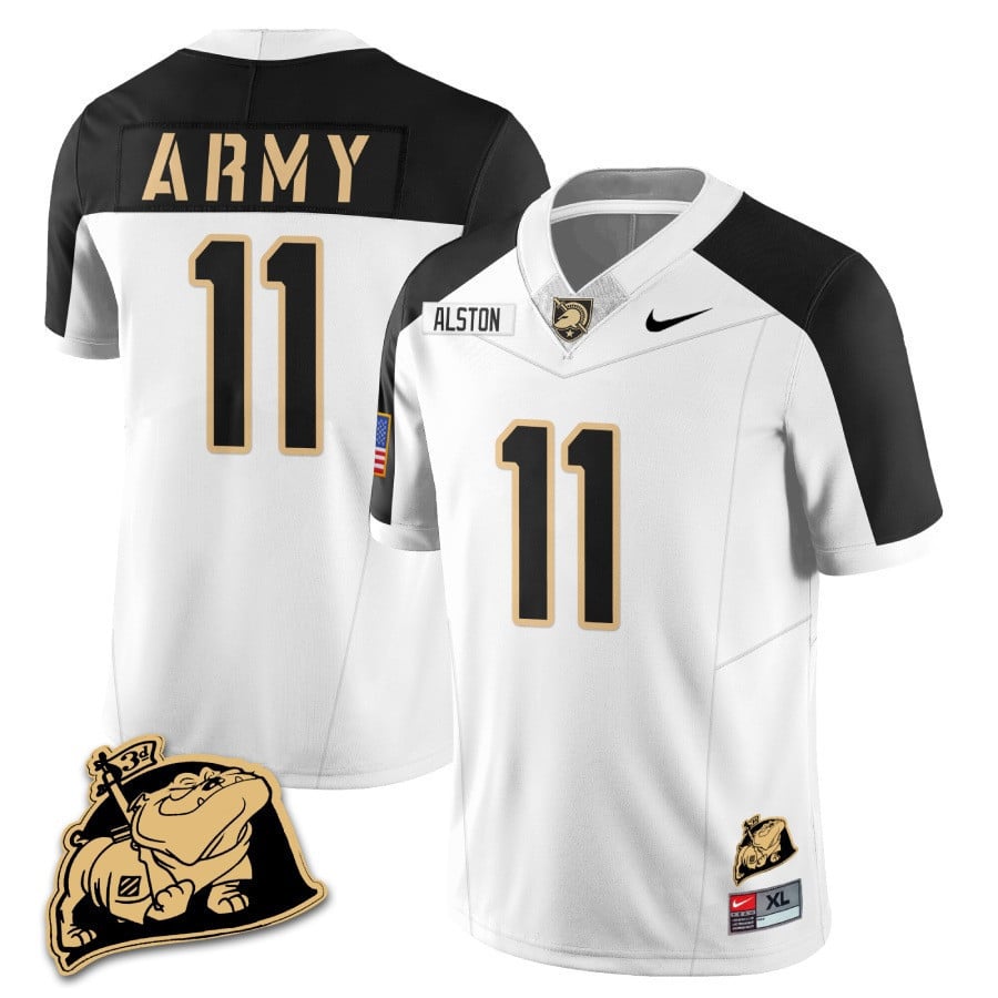 Men? Army Black Knights Rocky The Bulldog Patch Jersey - All Stitched