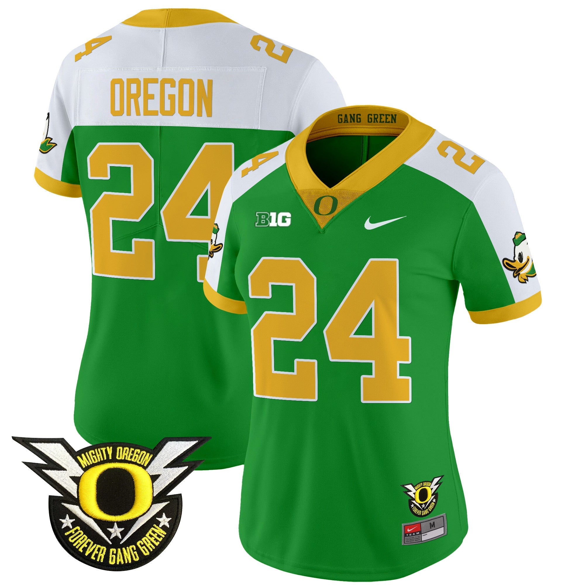 Women's Oregon Ducks 2024 Forever Gang Green & BIG Patch Vapor Limited Jersey - All Stitched