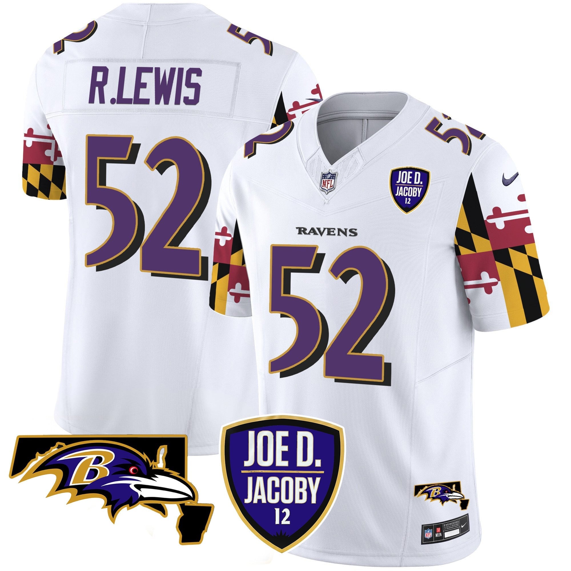 Men's Ravens Joe D & Jacoby Patch Vapor Limited Jersey V2 - All Stitched