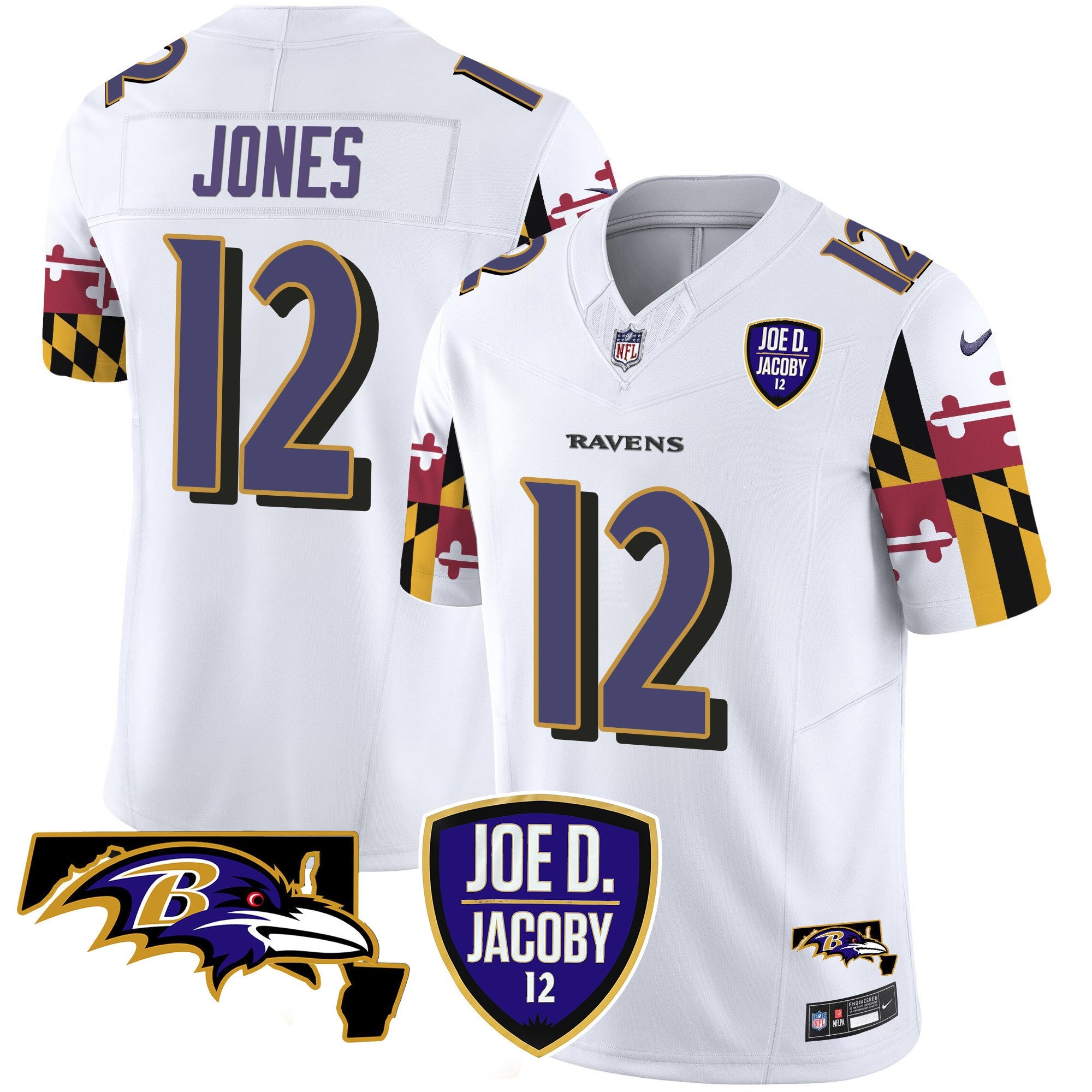 Men's Ravens Joe D & Jacoby Patch Vapor Limited Jersey V2 - All Stitched