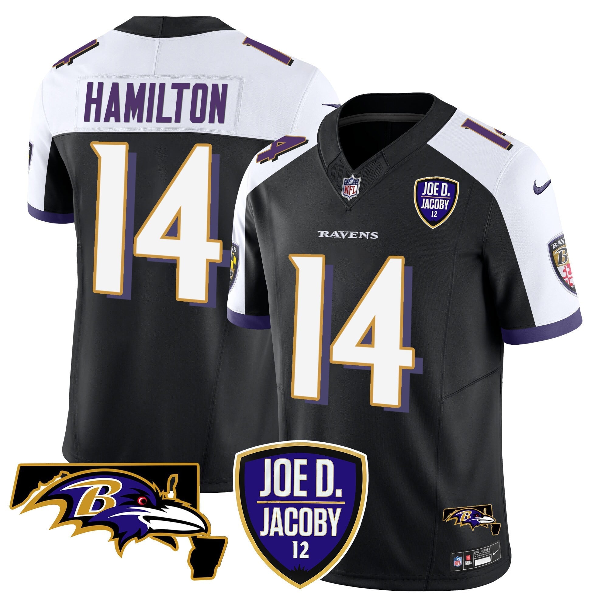 Men's Ravens Joe D & Jacoby Patch Vapor Limited Jersey - All Stitched