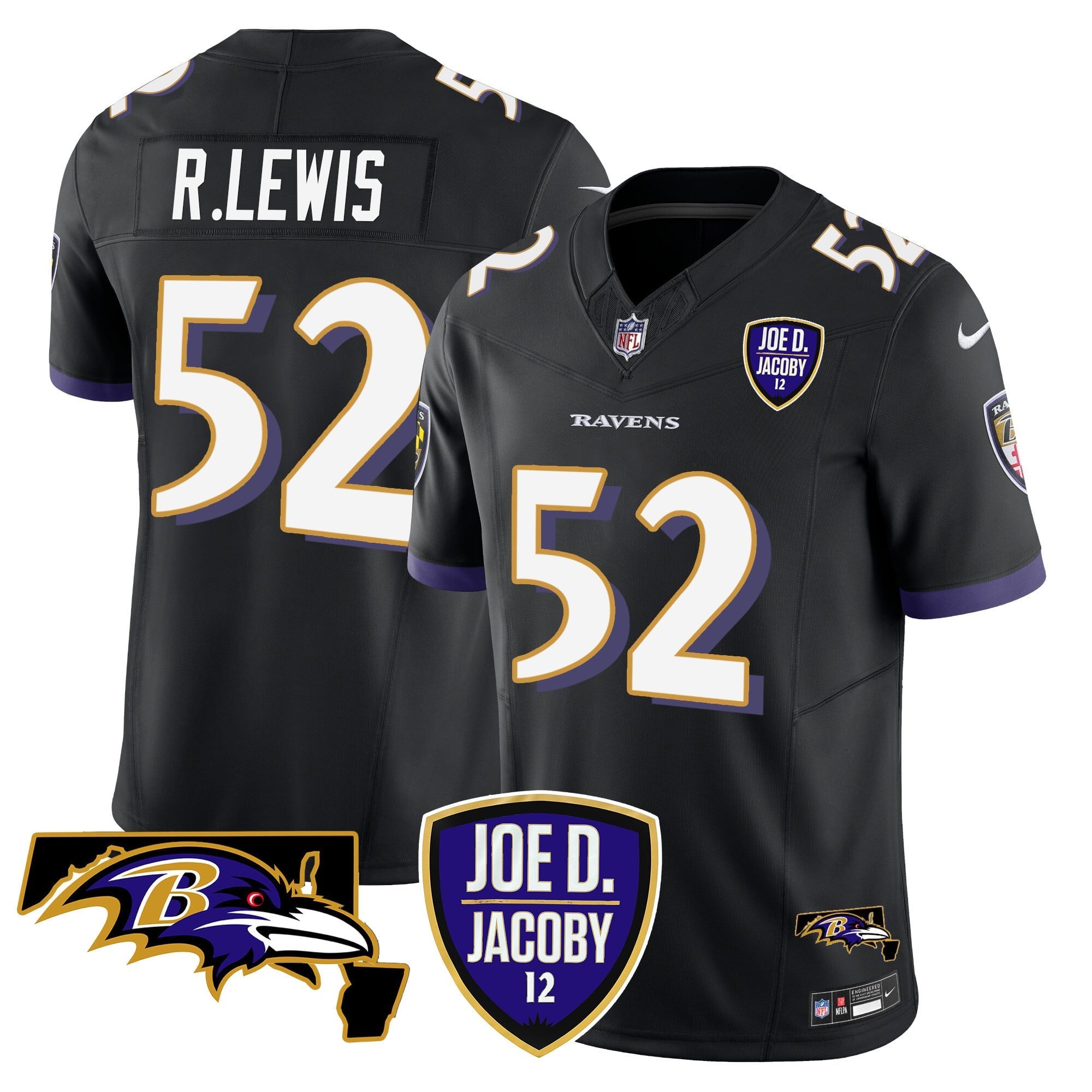 Men's Ravens Joe D & Jacoby Patch Vapor Limited Jersey - All Stitched