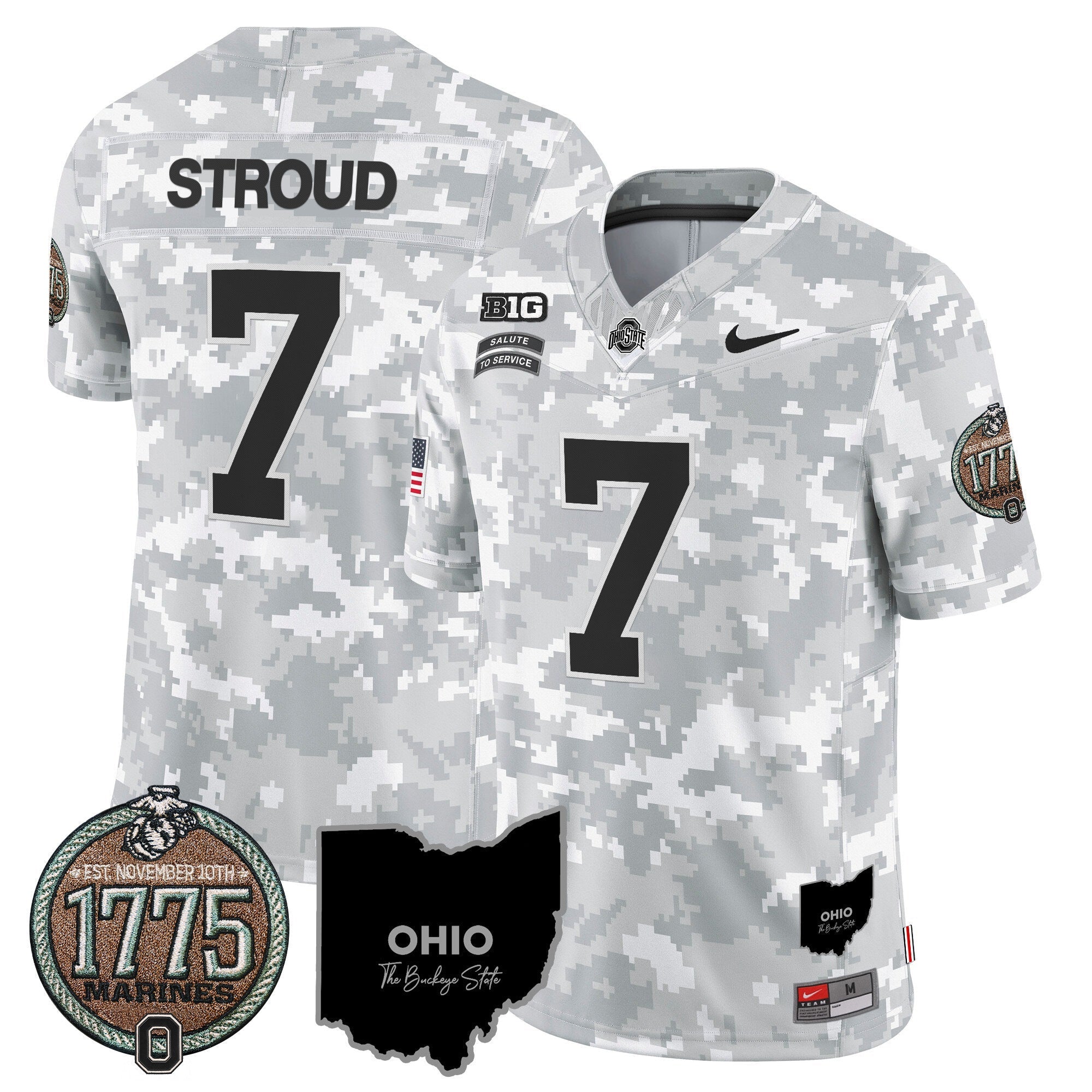 Men's Buckeyes 2024 Salute to Service Establishment Year Patch Vapor Limited Jersey - All Stitched
