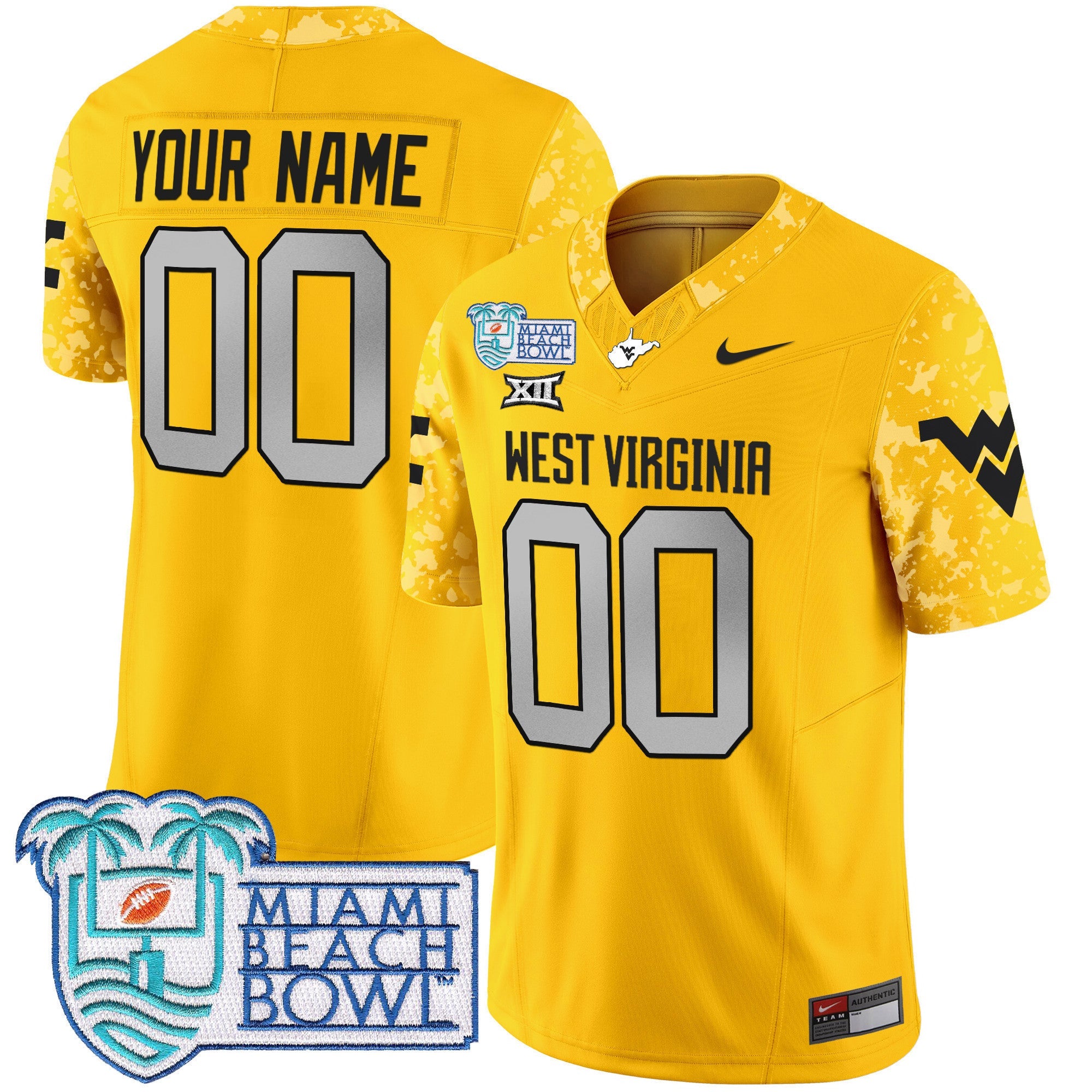 West Virginia Mountaineers 2025 Miami Beach Bowl Patch Vapor Limited Custom Jersey - All Stitched