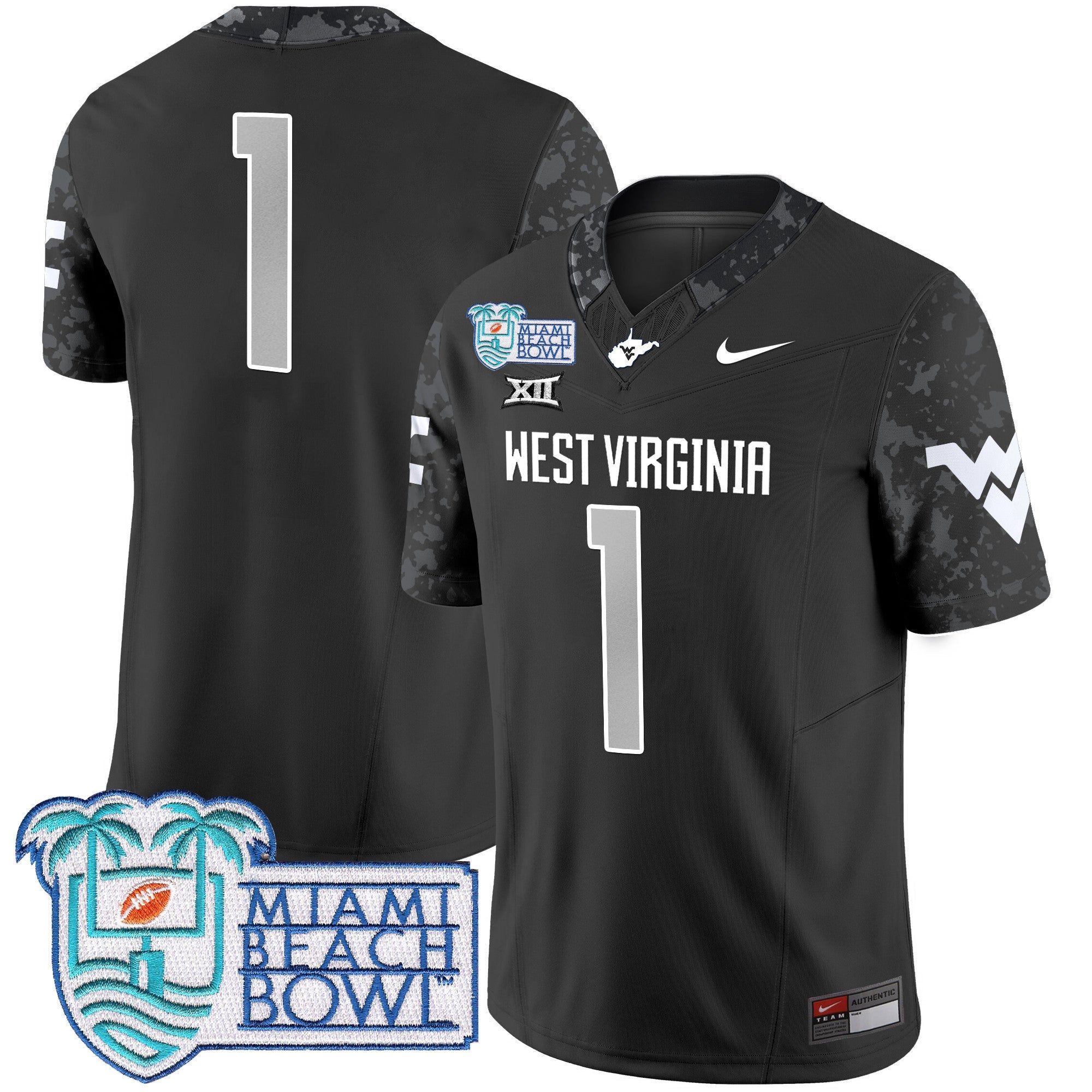 Men's West Virginia Mountaineers 2025 Miami Beach Bowl Patch Vapor Limited Jersey - All Stitched