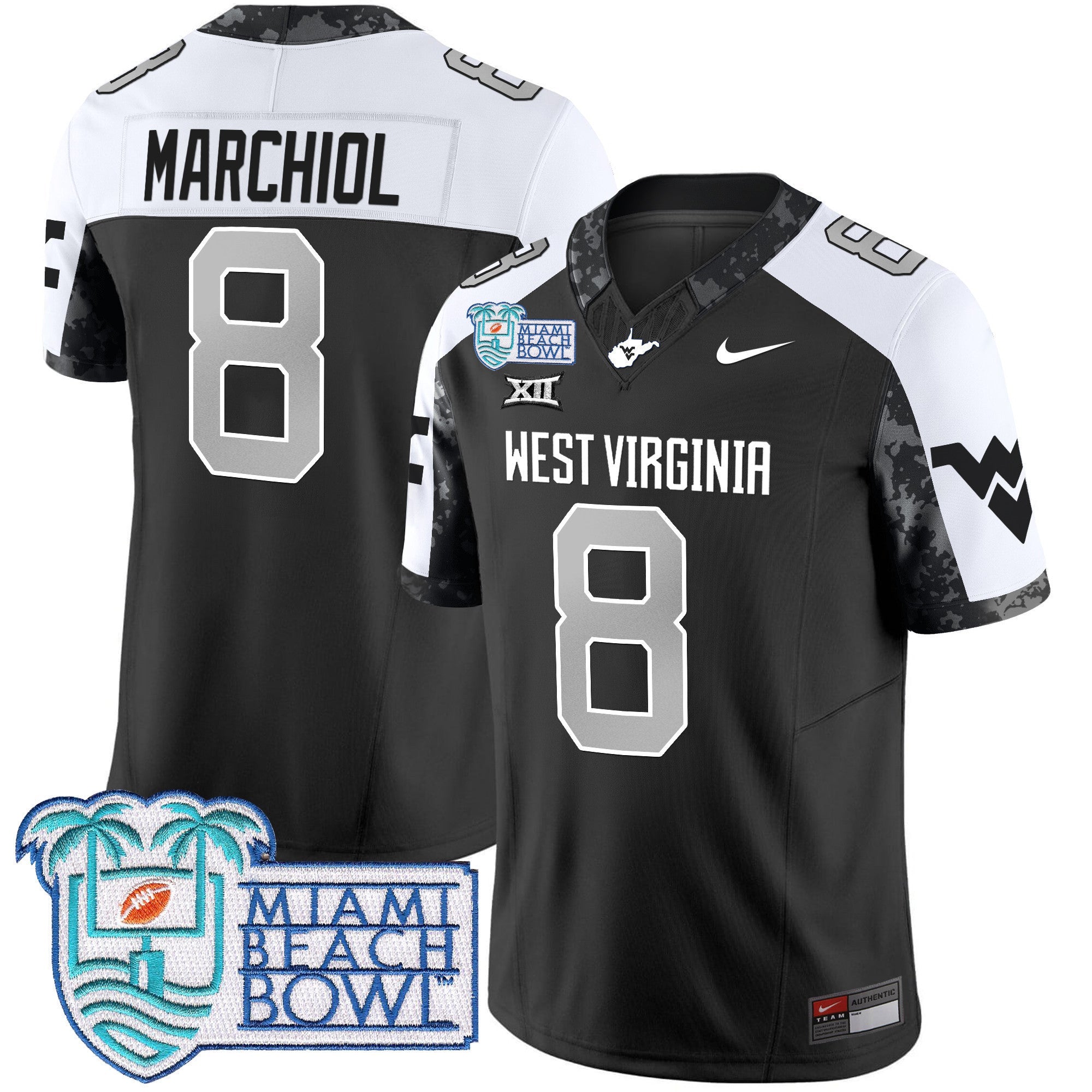 Men's West Virginia Mountaineers 2025 Miami Beach Bowl Patch Vapor Limited Jersey - All Stitched