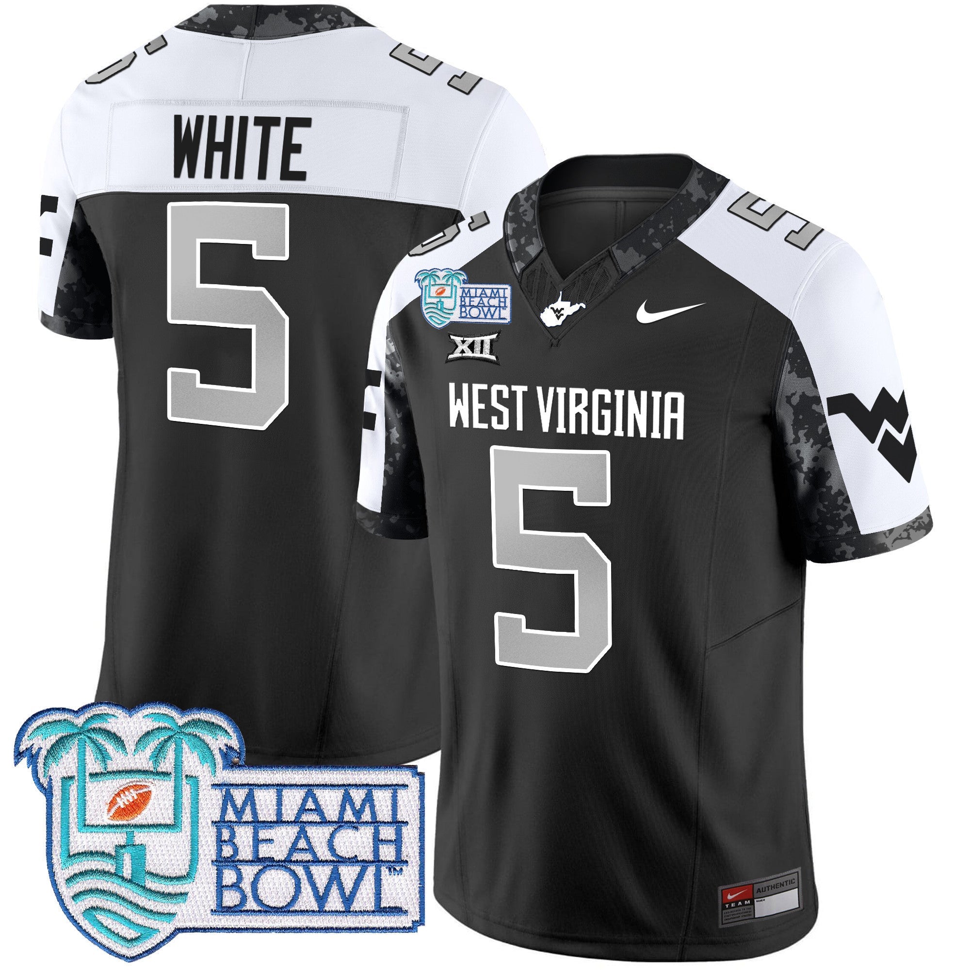 Men's West Virginia Mountaineers 2025 Miami Beach Bowl Patch Vapor Limited Jersey - All Stitched