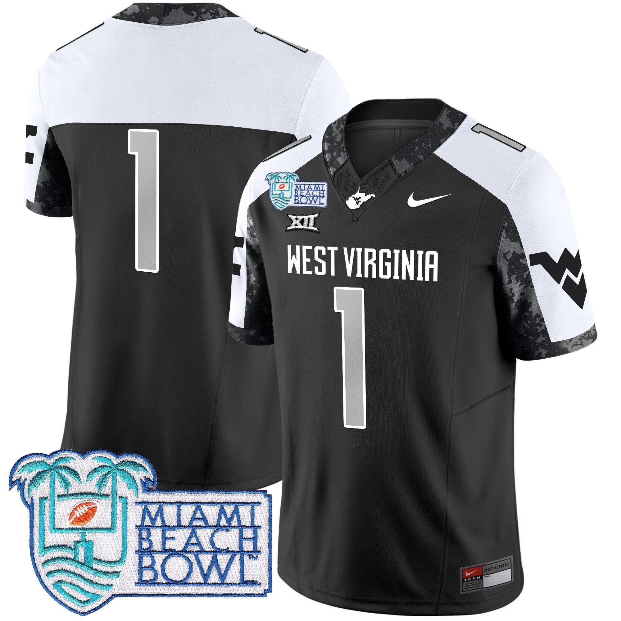 Men's West Virginia Mountaineers 2025 Miami Beach Bowl Patch Vapor Limited Jersey - All Stitched