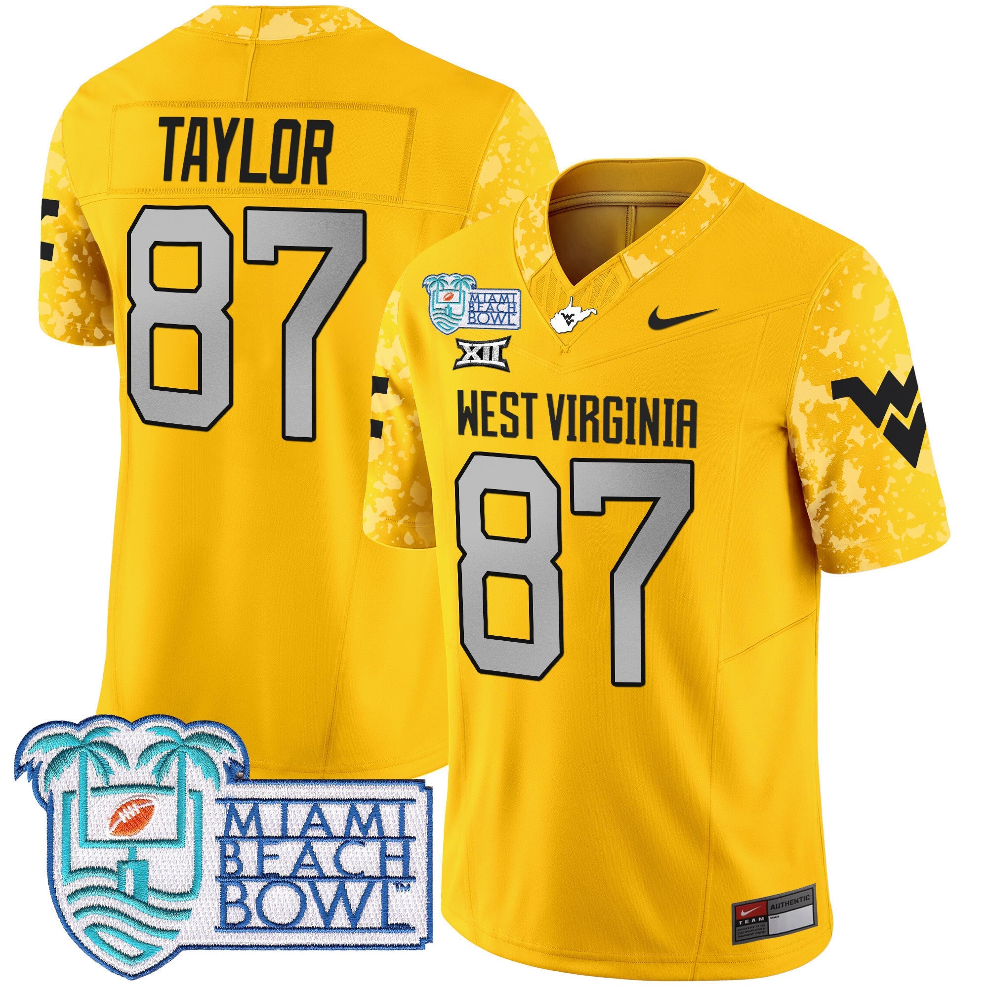 Men's West Virginia Mountaineers 2025 Miami Beach Bowl Patch Vapor Limited Jersey - All Stitched