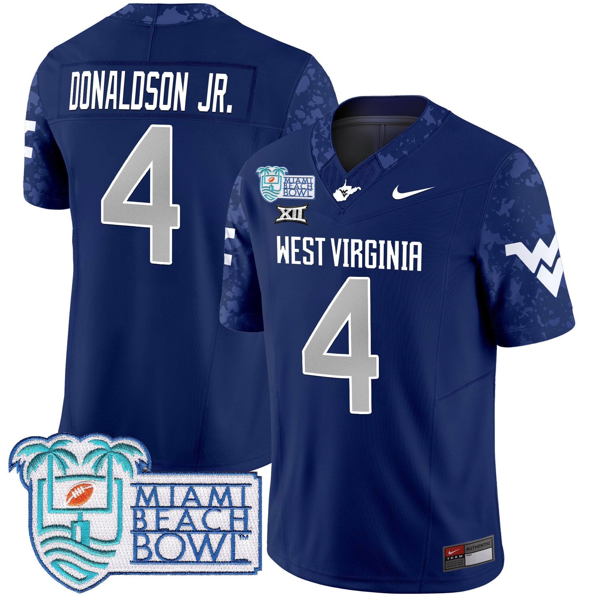 Men's West Virginia Mountaineers 2025 Miami Beach Bowl Patch Vapor Limited Jersey - All Stitched