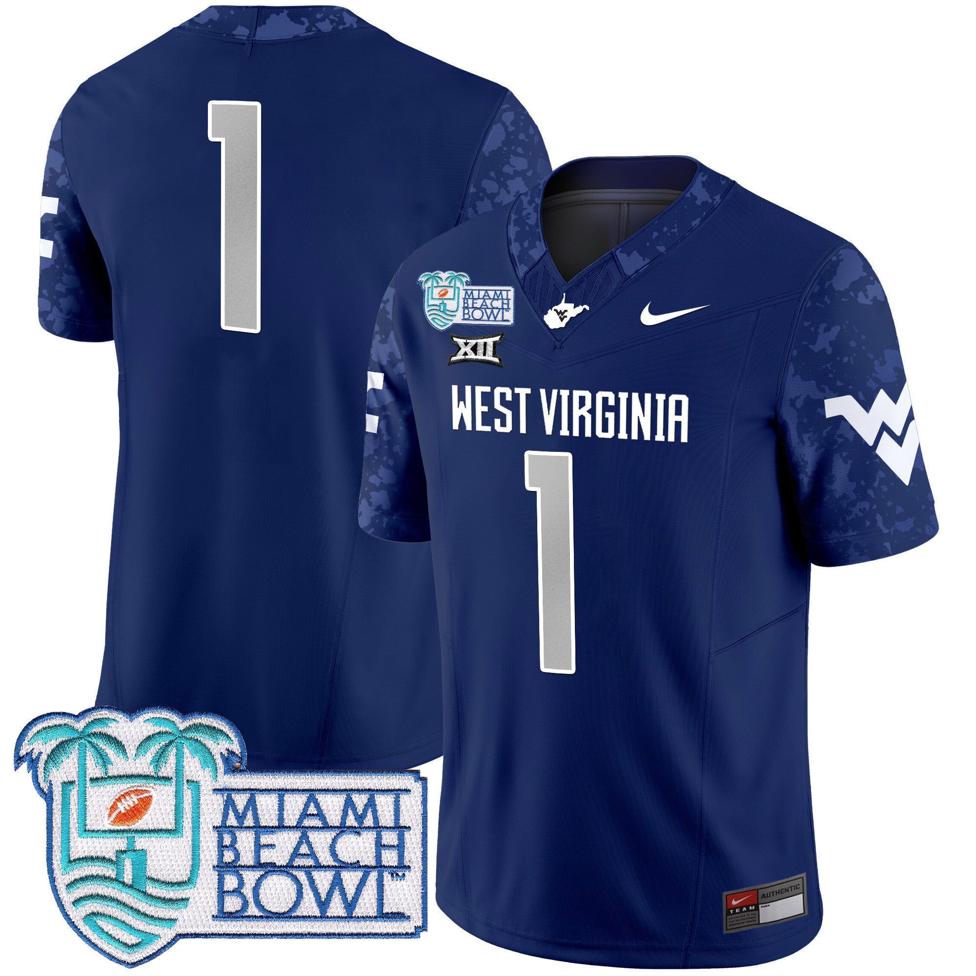 Men's West Virginia Mountaineers 2025 Miami Beach Bowl Patch Vapor Limited Jersey - All Stitched