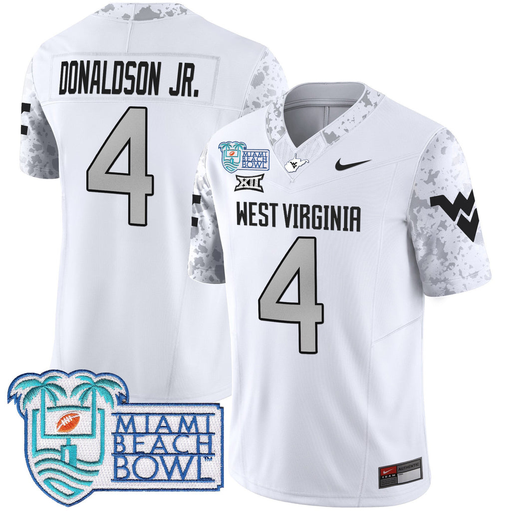 Men's West Virginia Mountaineers 2025 Miami Beach Bowl Patch Vapor Limited Jersey - All Stitched