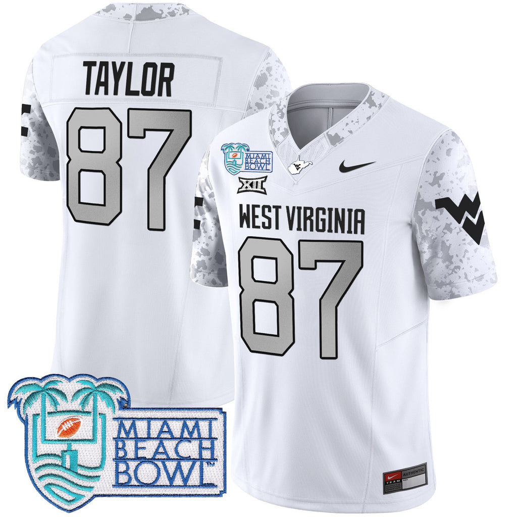Men's West Virginia Mountaineers 2025 Miami Beach Bowl Patch Vapor Limited Jersey - All Stitched