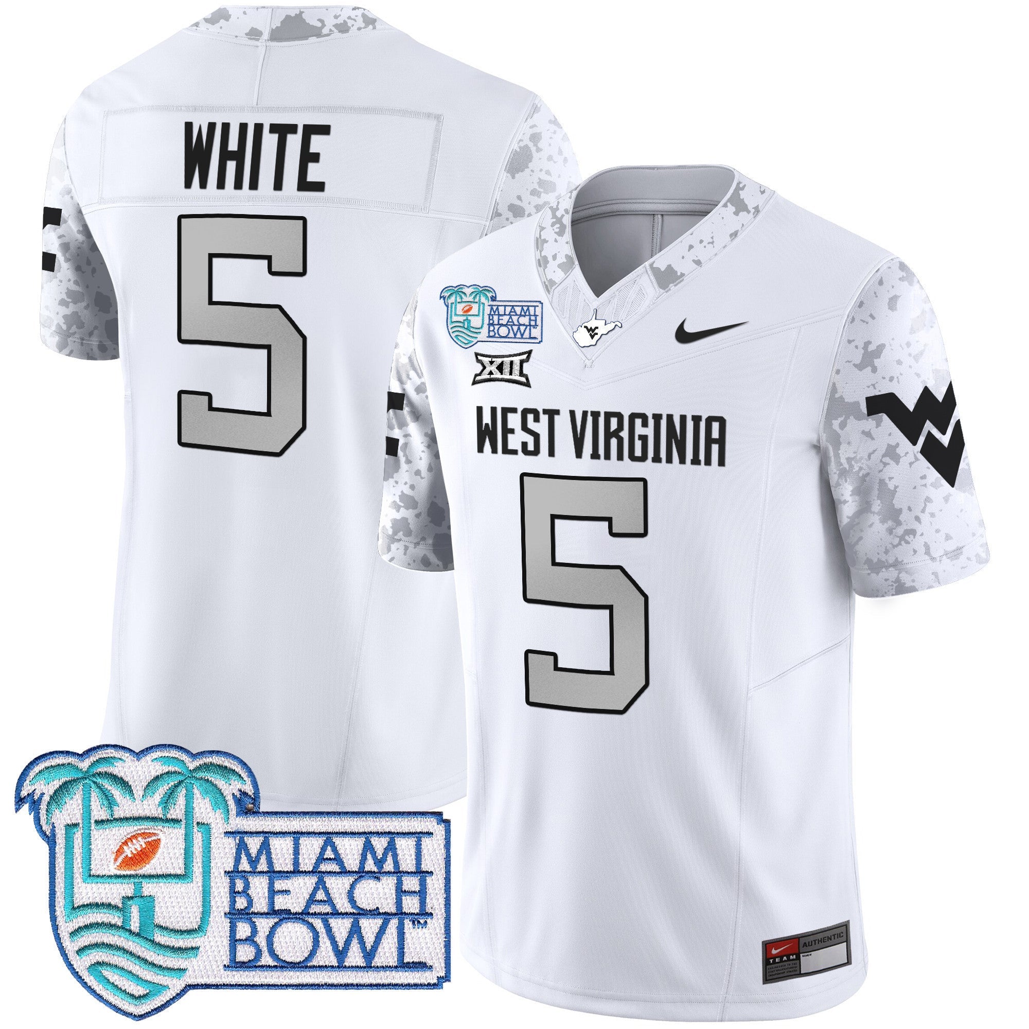 Men's West Virginia Mountaineers 2025 Miami Beach Bowl Patch Vapor Limited Jersey - All Stitched