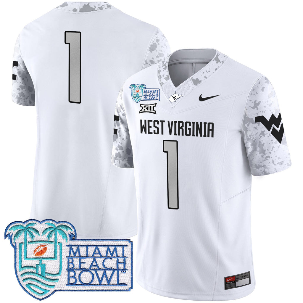 Men's West Virginia Mountaineers 2025 Miami Beach Bowl Patch Vapor Limited Jersey - All Stitched