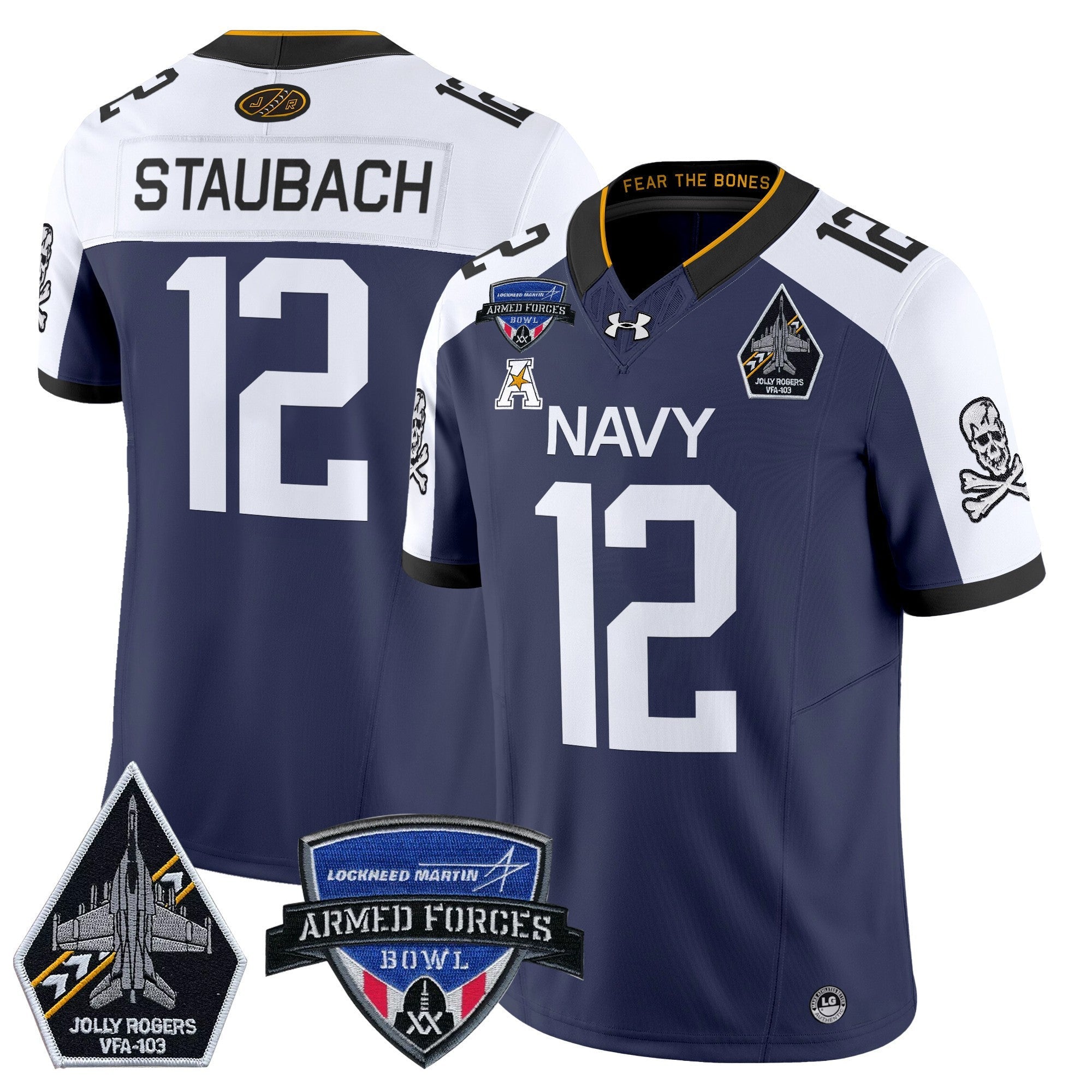 Men's Navy Midshipmen 2025 Armed Forces Bowl Patch Vapor Limited Jersey - All Stitched