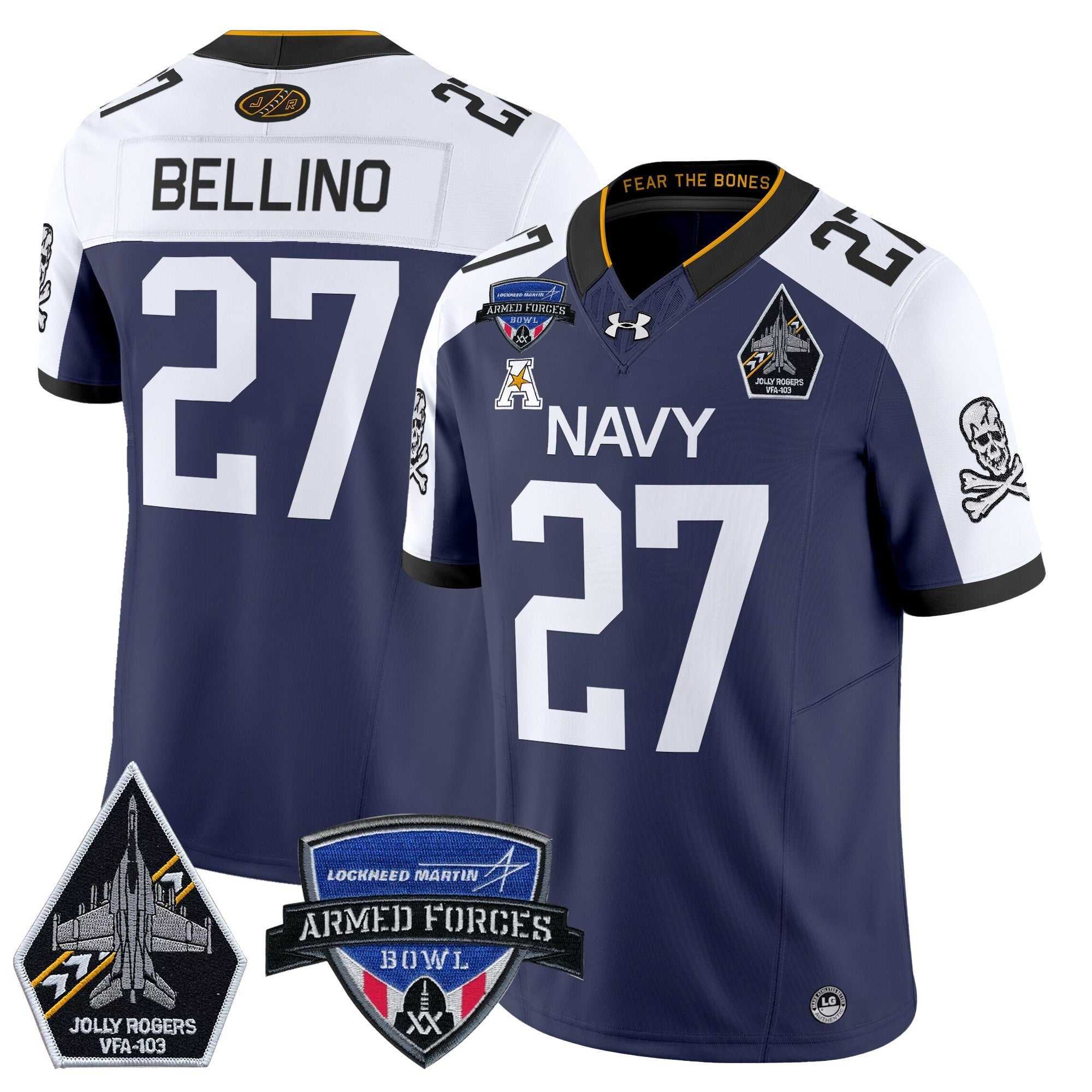 Men's Navy Midshipmen 2025 Armed Forces Bowl Patch Vapor Limited Jersey - All Stitched