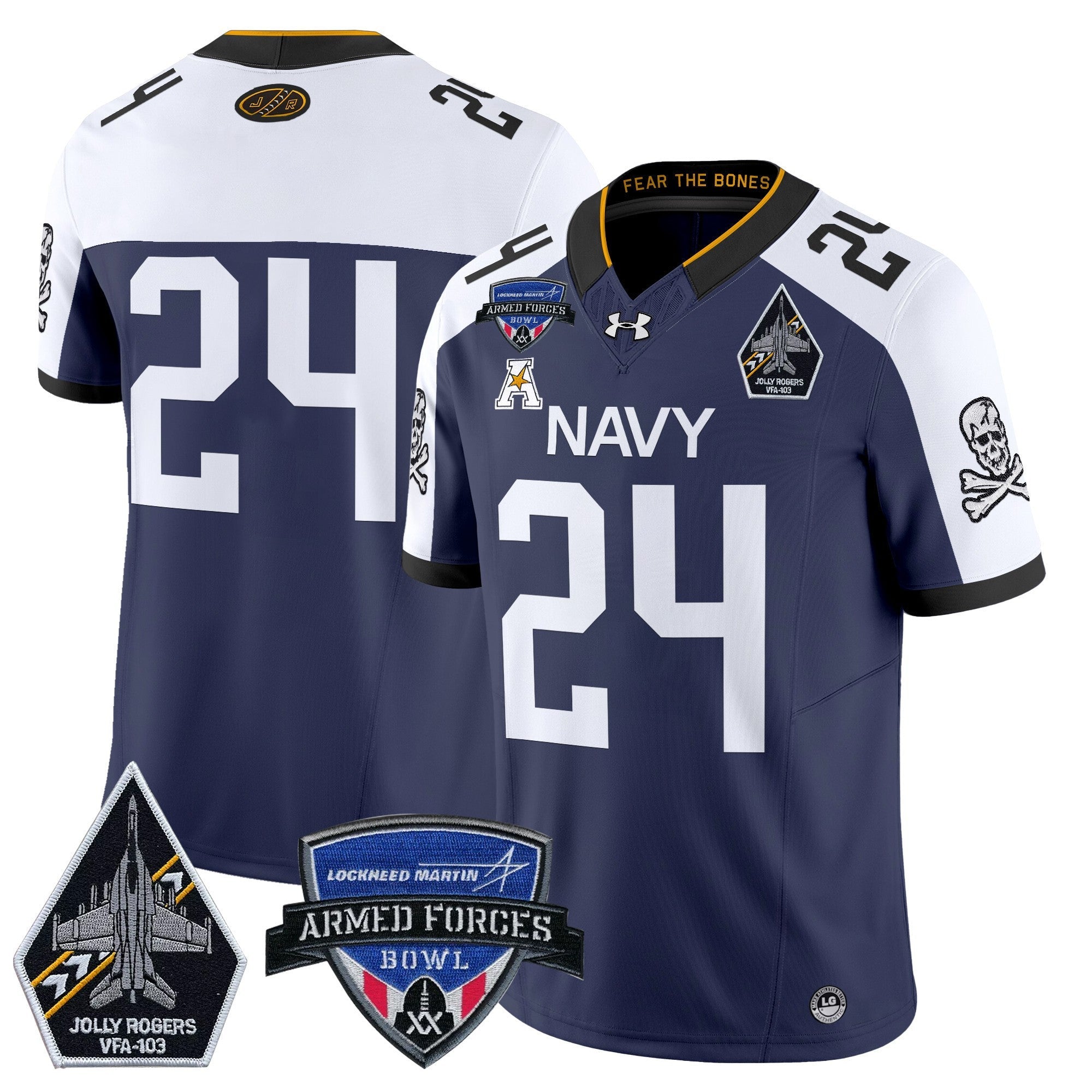 Men's Navy Midshipmen 2025 Armed Forces Bowl Patch Vapor Limited Jersey - All Stitched