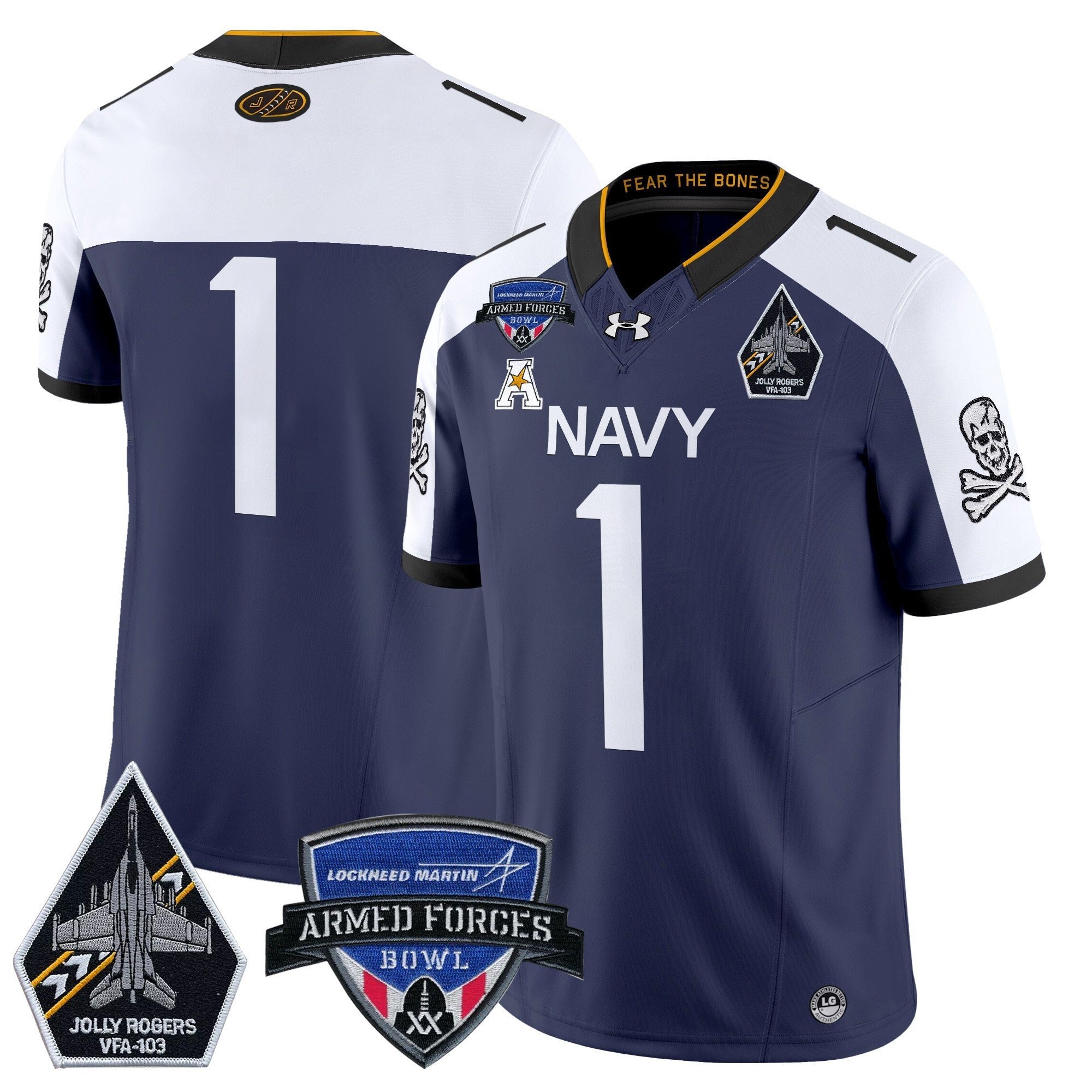Men's Navy Midshipmen 2025 Armed Forces Bowl Patch Vapor Limited Jersey - All Stitched