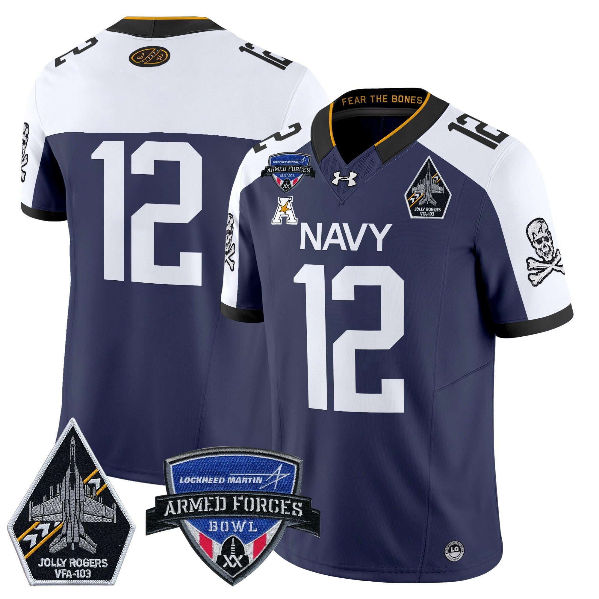 Men's Navy Midshipmen 2025 Armed Forces Bowl Patch Vapor Limited Jersey - All Stitched