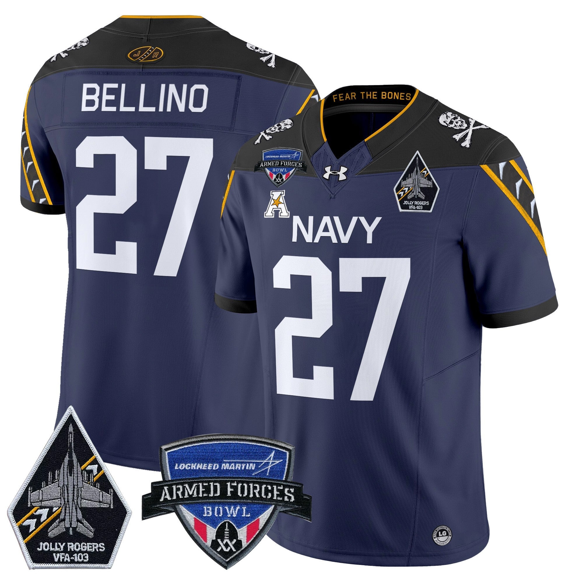 Men's Navy Midshipmen 2025 Armed Forces Bowl Patch Vapor Limited Jersey - All Stitched