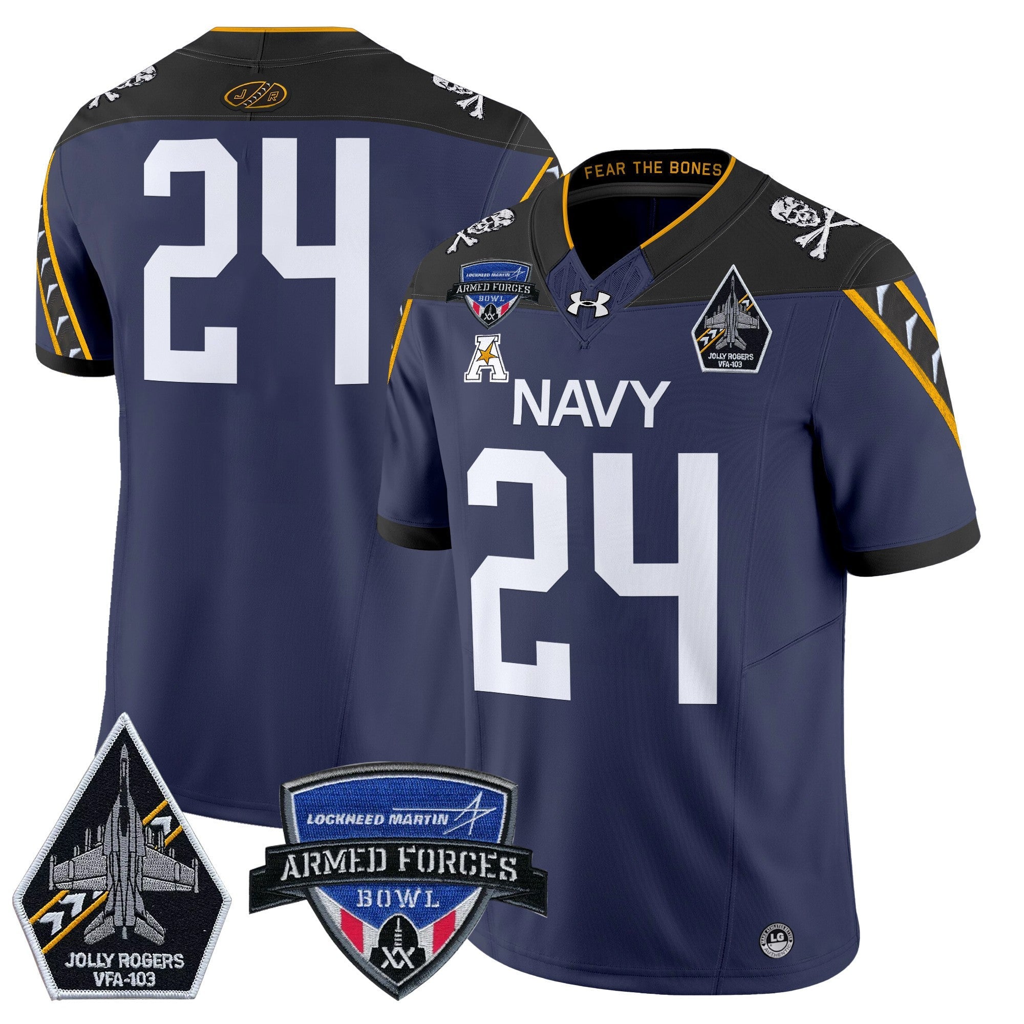 Men's Navy Midshipmen 2025 Armed Forces Bowl Patch Vapor Limited Jersey - All Stitched