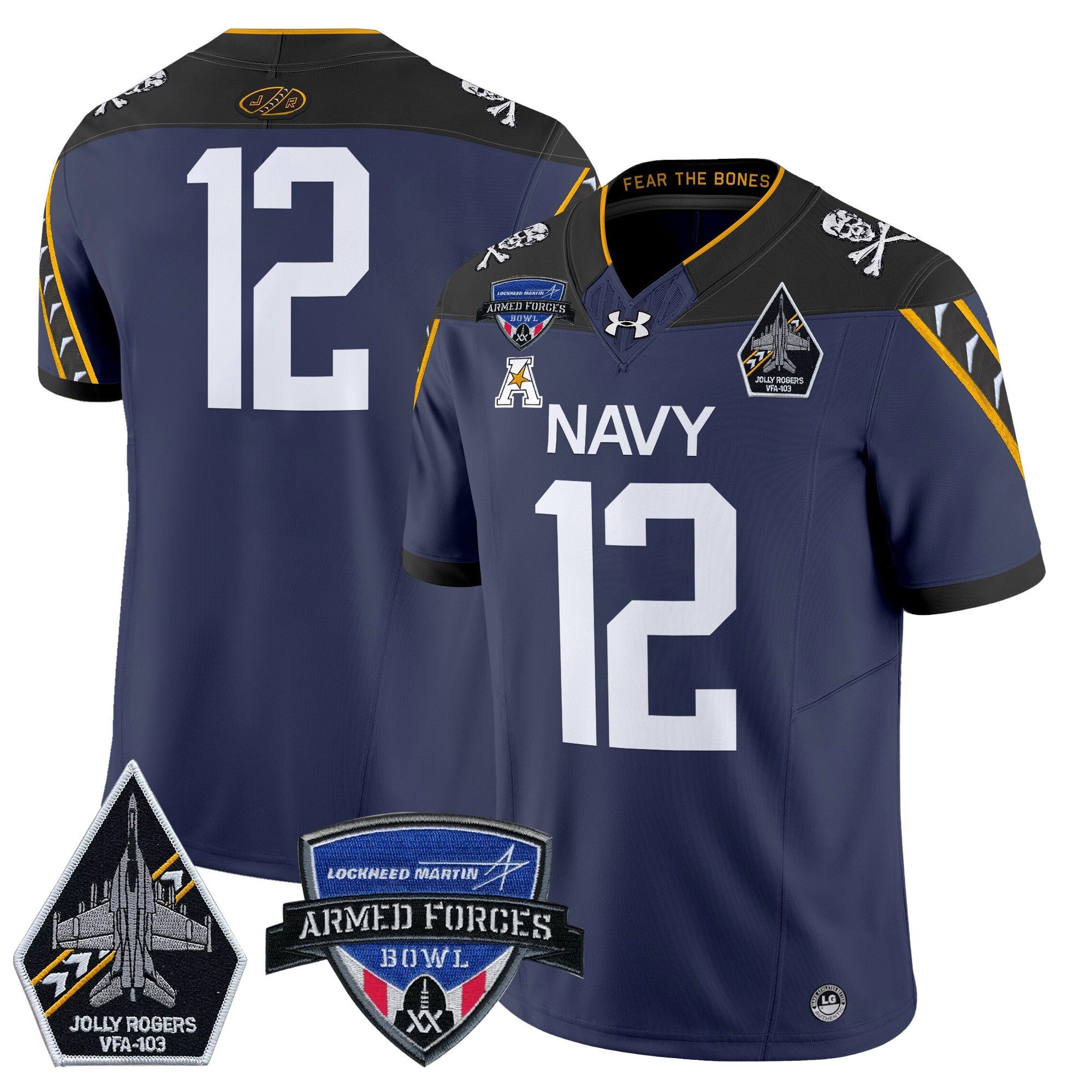 Men's Navy Midshipmen 2025 Armed Forces Bowl Patch Vapor Limited Jersey - All Stitched