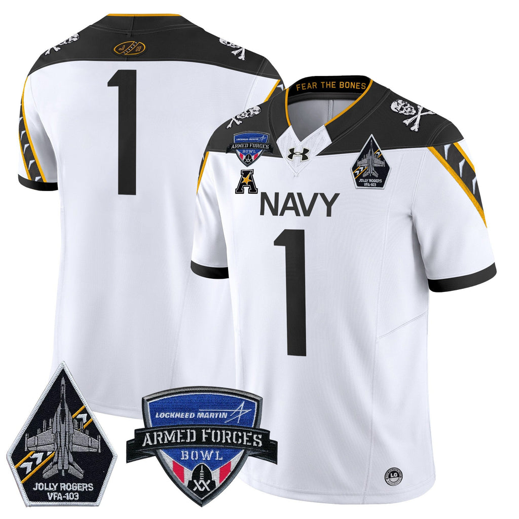Men's Navy Midshipmen 2025 Armed Forces Bowl Patch Vapor Limited Jersey - All Stitched