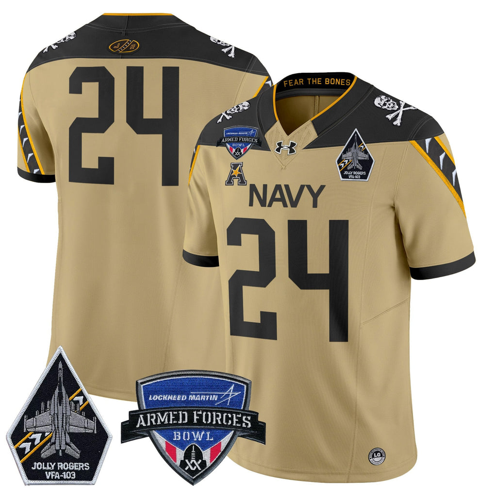 Men's Navy Midshipmen 2025 Armed Forces Bowl Patch Vapor Limited Jersey - All Stitched