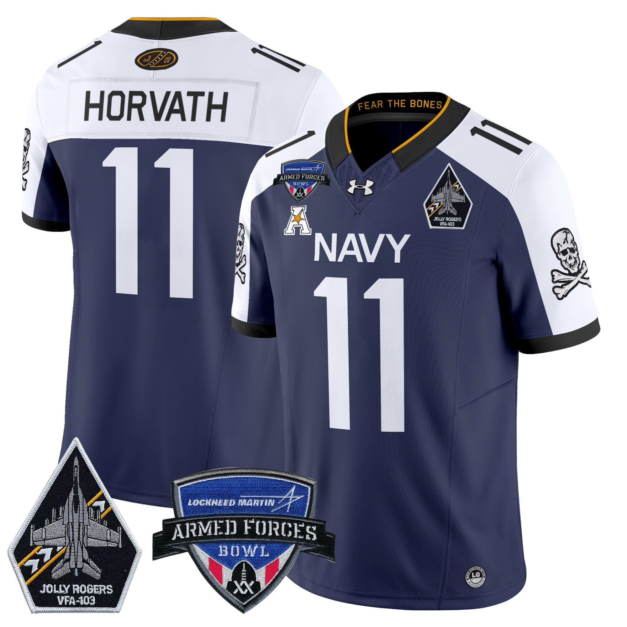 Men's Navy Midshipmen 2025 Armed Forces Bowl Patch Vapor Limited Jersey - All Stitched